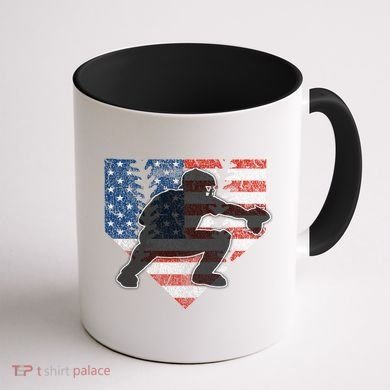 Baseball Catcher American Flag Home Plate Funny Gift Coffee Mug back