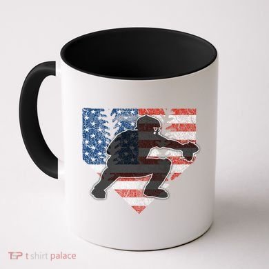 Baseball Catcher American Flag Home Plate Funny Gift Coffee Mug