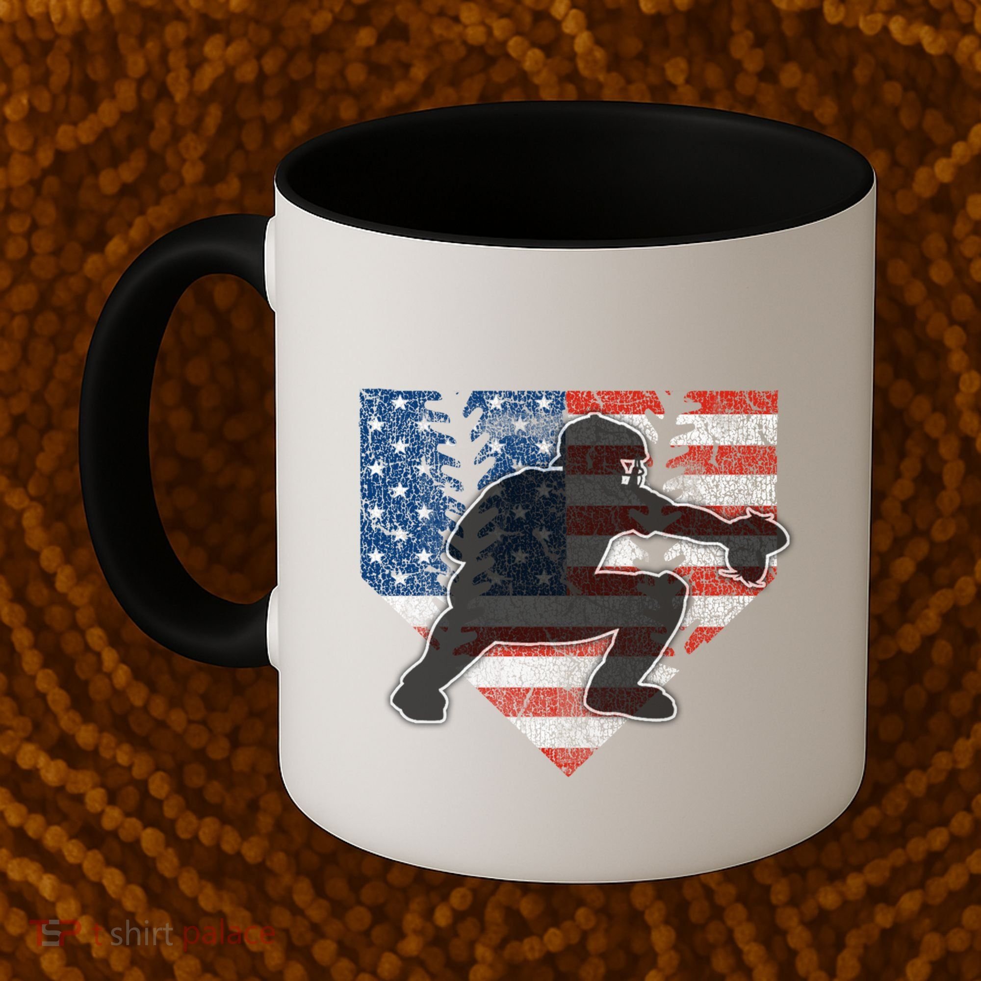 Baseball Catcher American Flag Home Plate Funny Gift Coffee Mug