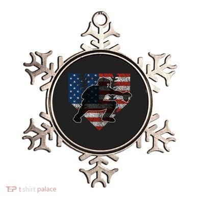 Baseball Catcher American Flag Home Plate Funny Gift Ornament