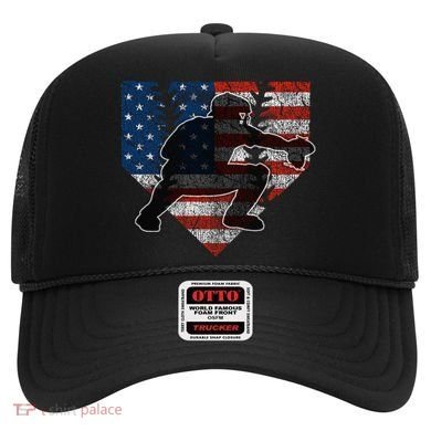 Baseball Catcher American Flag Home Plate Funny Gift Hat