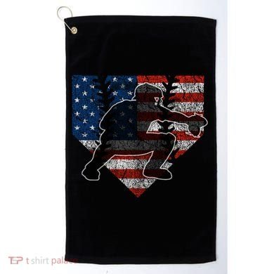 Baseball Catcher American Flag Home Plate Funny Gift Golf Towel