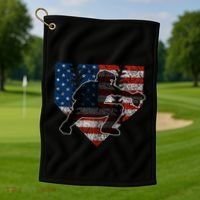 Baseball Catcher American Flag Home Plate Funny Gift Golf Towel thumb 1