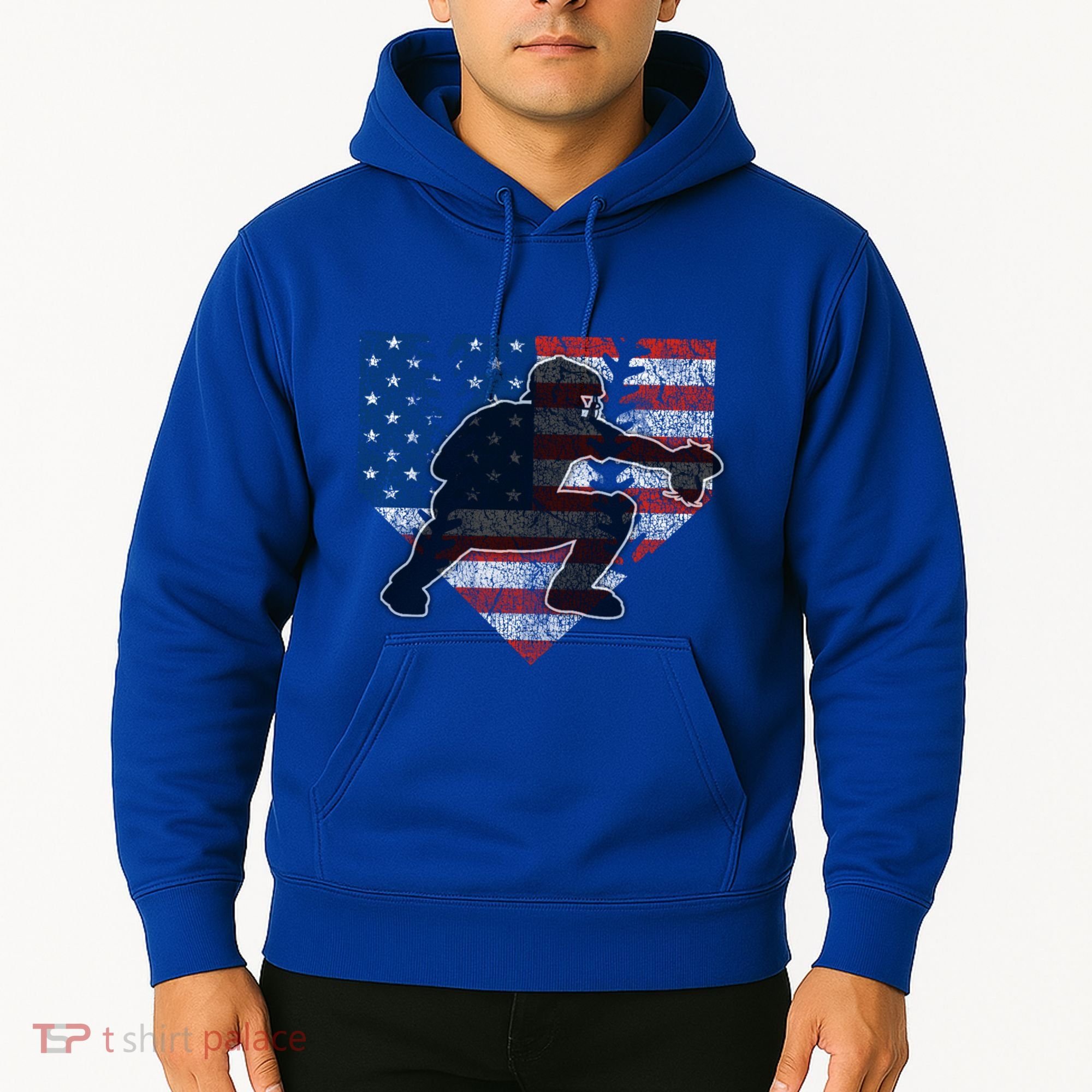 Baseball Catcher American Flag Home Plate Funny Gift Hoodie