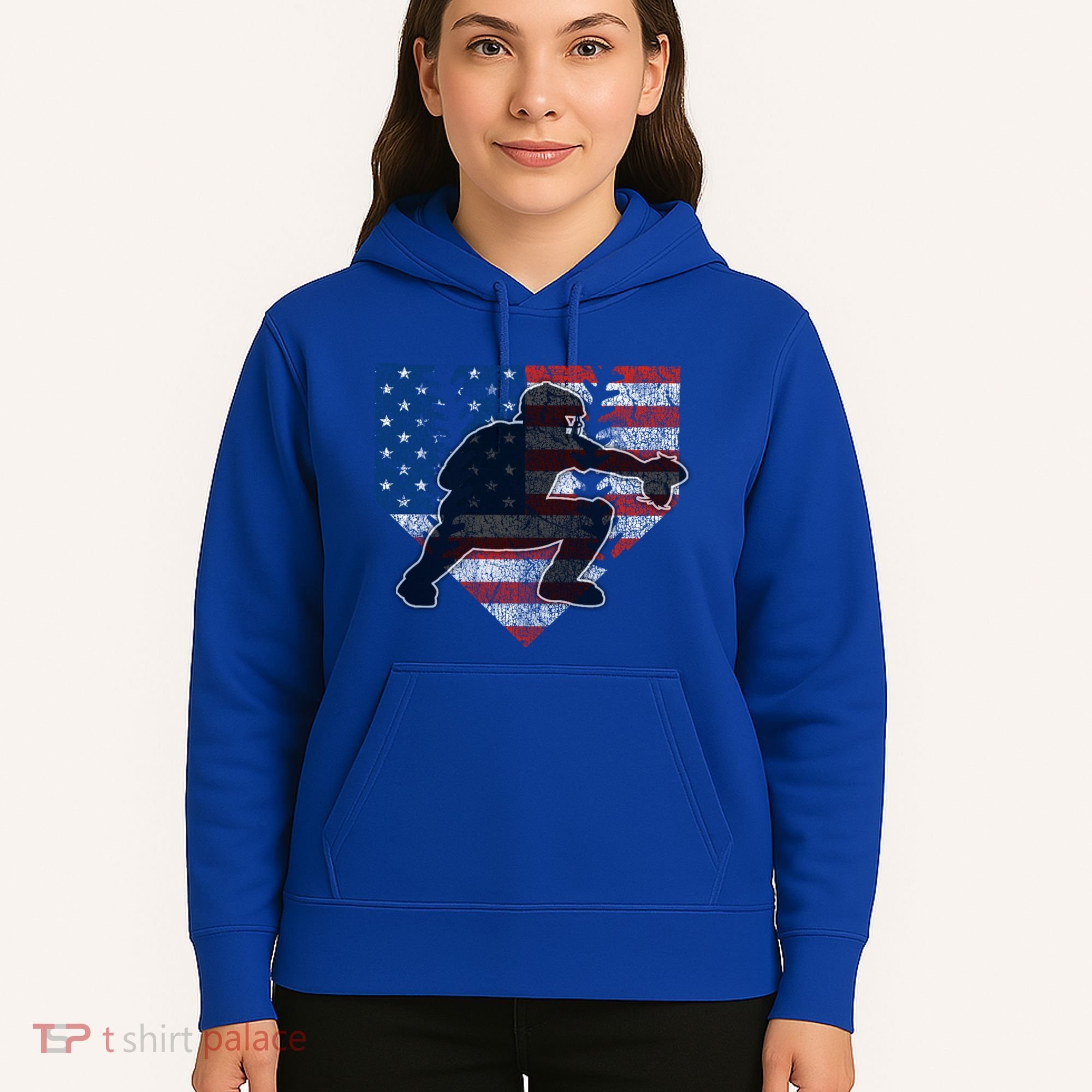Baseball Catcher American Flag Home Plate Funny Gift Hoodie