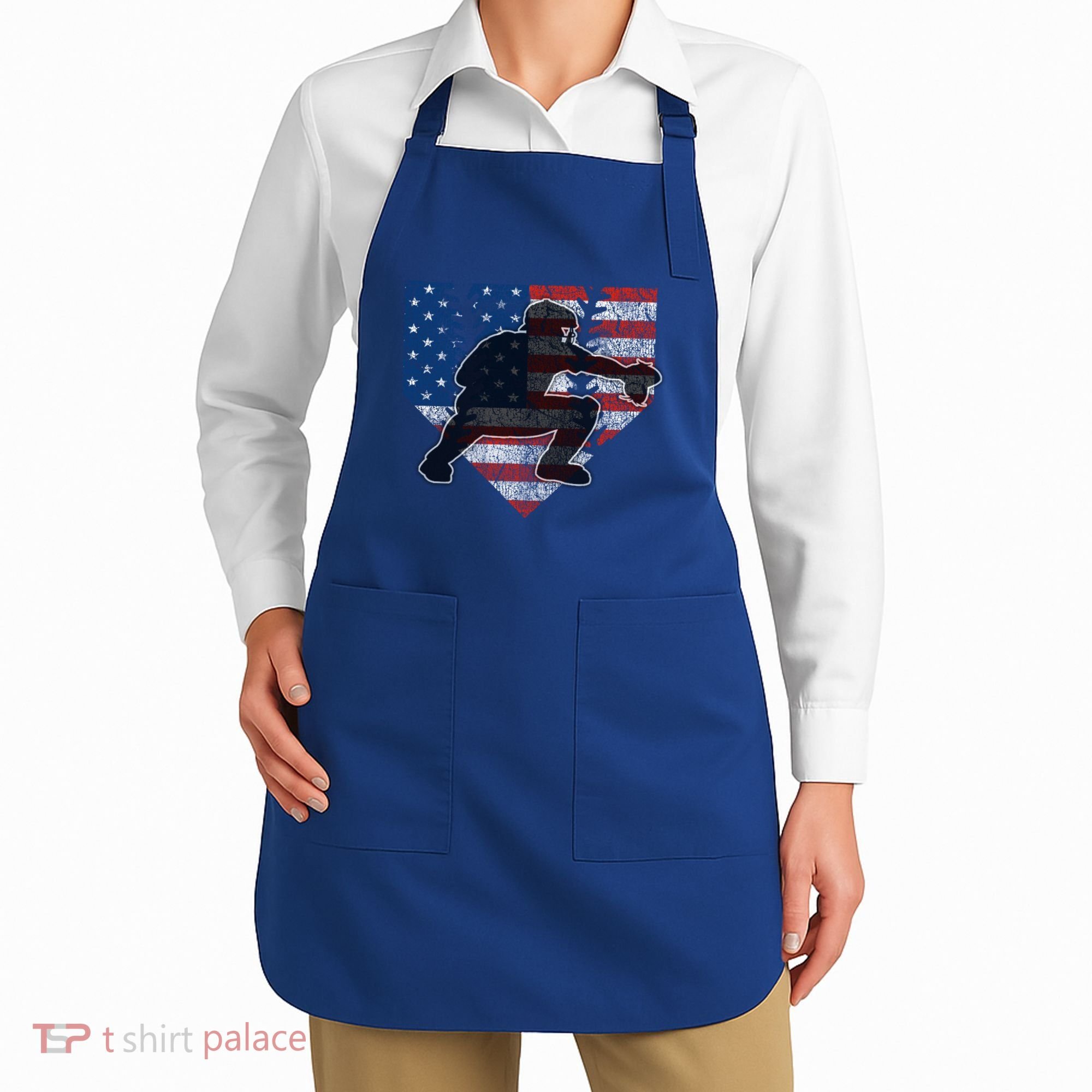 Baseball Catcher American Flag Home Plate Funny Gift Apron