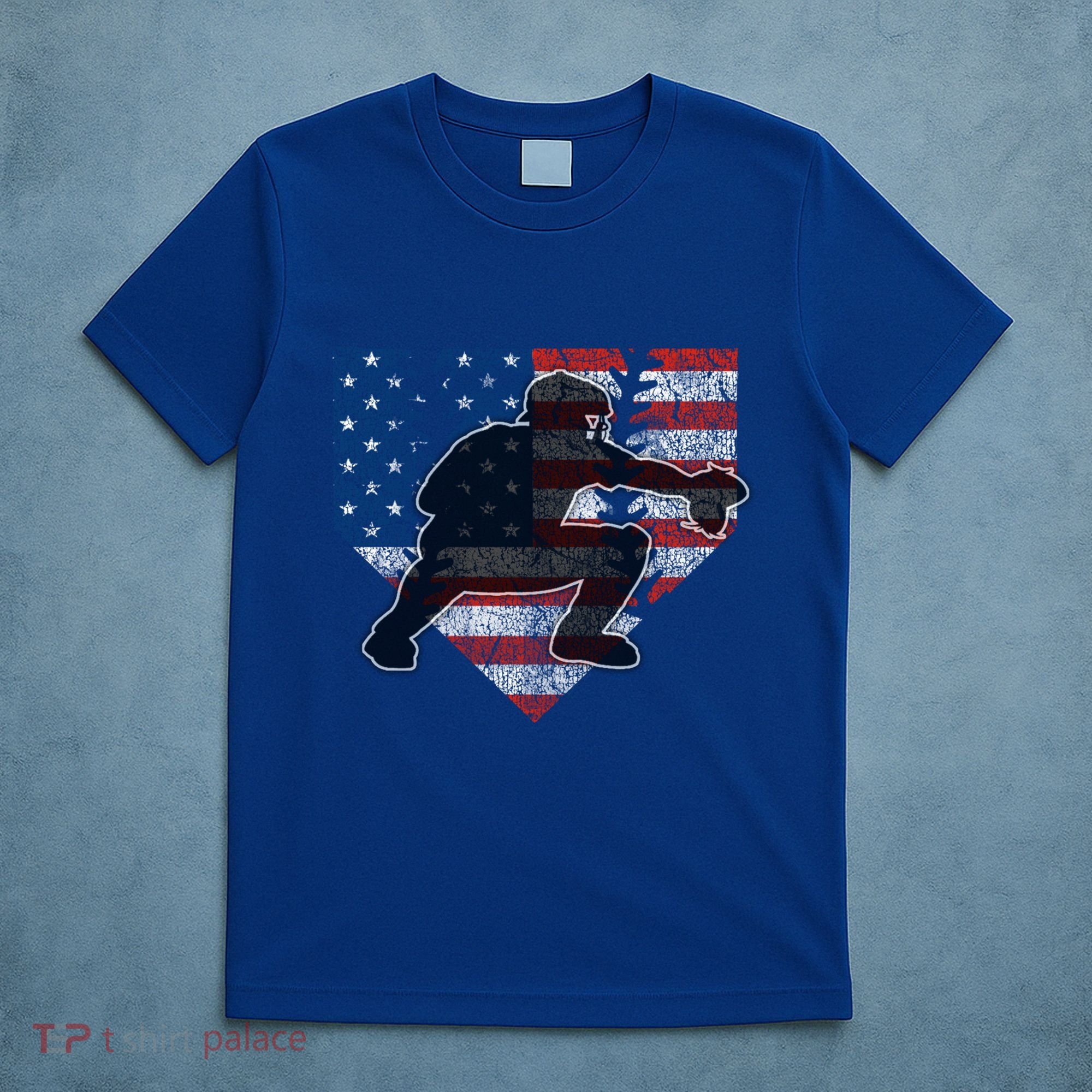 Baseball Catcher American Flag Home Plate Funny Gift T-Shirt