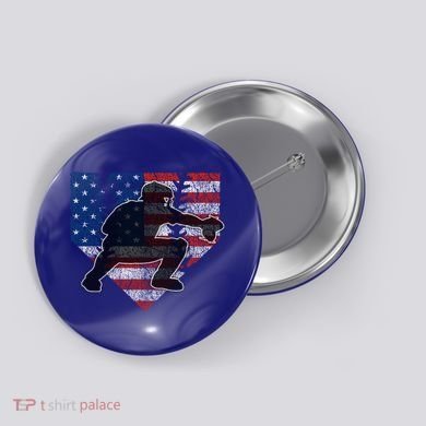 Baseball Catcher American Flag Home Plate Funny Gift Button
