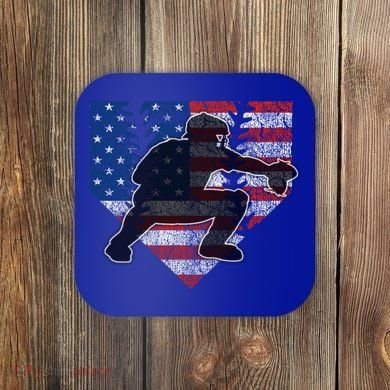 Baseball Catcher American Flag Home Plate Funny Gift Coaster