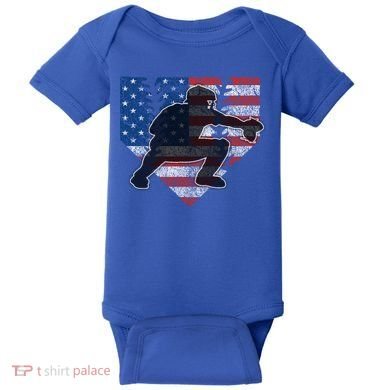 Baseball Catcher American Flag Home Plate Funny Gift Baby Bodysuit