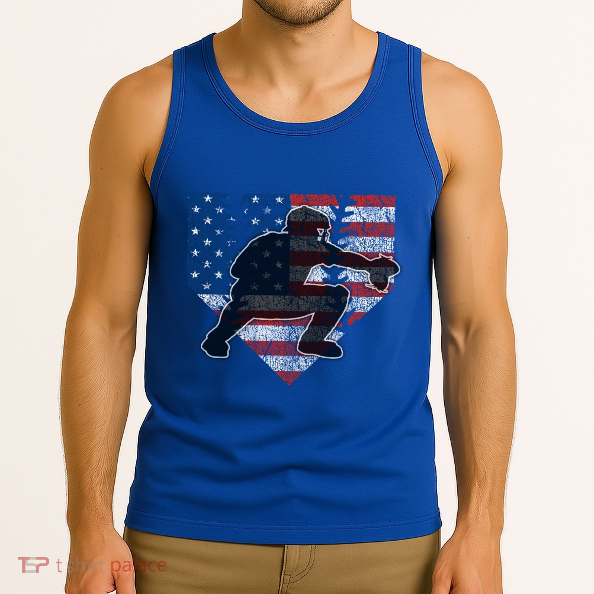 Baseball Catcher American Flag Home Plate Funny Gift Tank Top