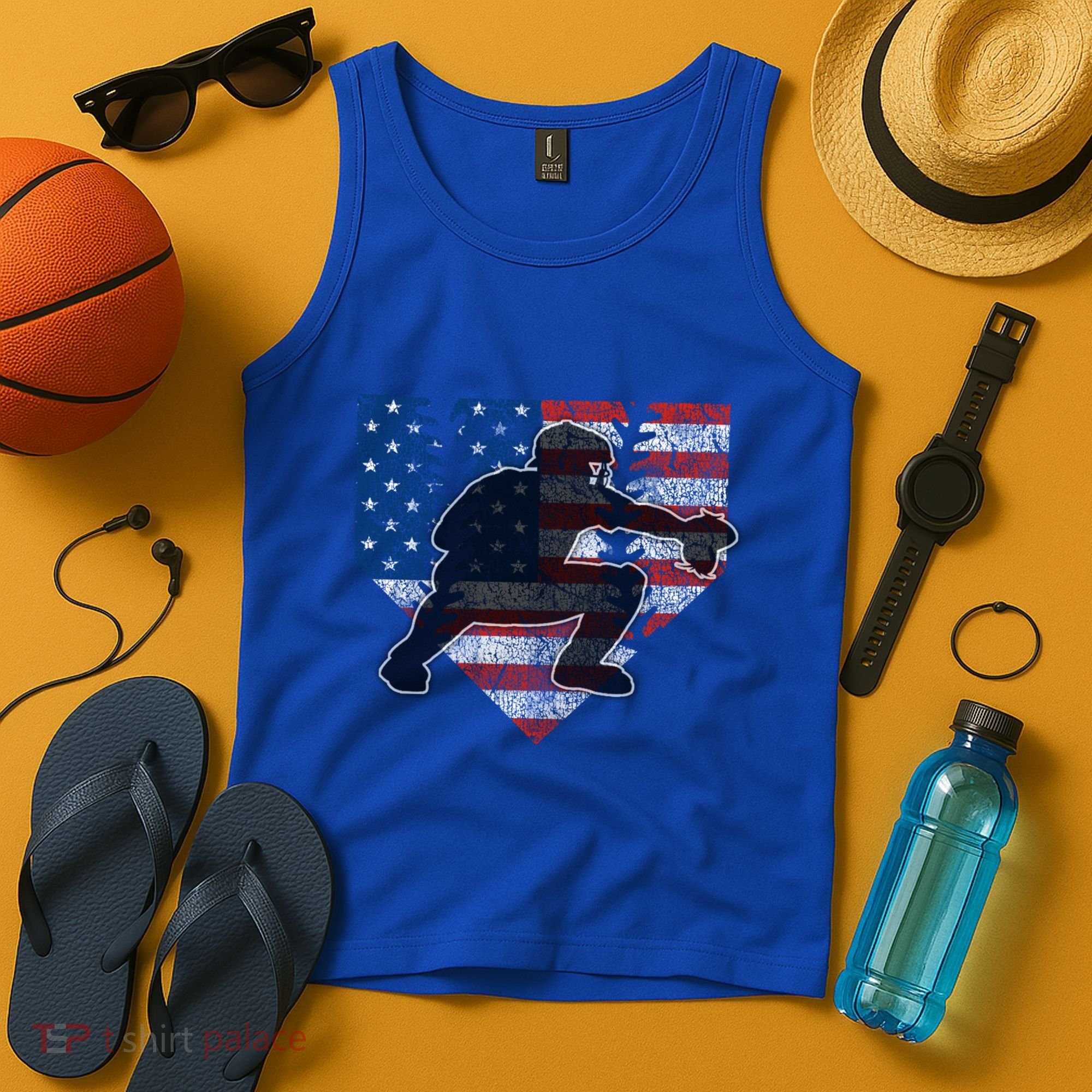 Baseball Catcher American Flag Home Plate Funny Gift Tank Top
