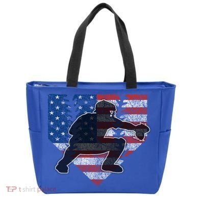 Baseball Catcher American Flag Home Plate Funny Gift Tote Bag