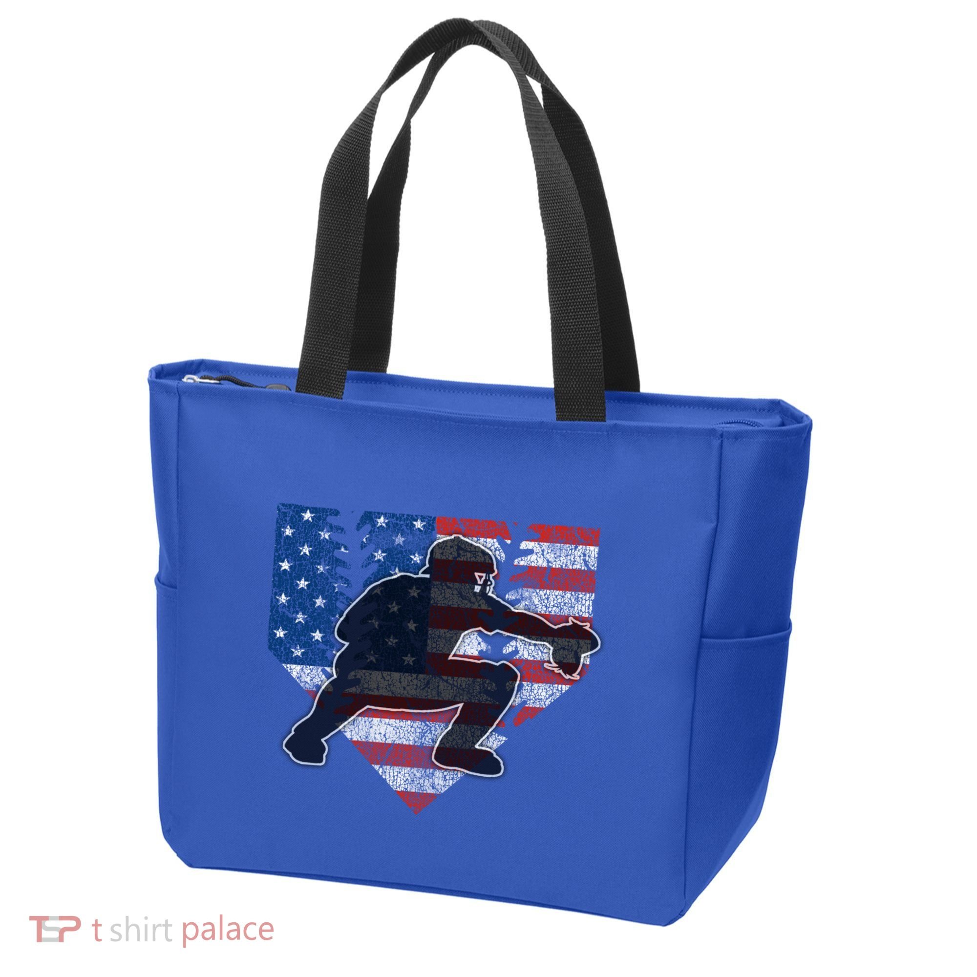 Baseball Catcher American Flag Home Plate Funny Gift Tote Bag
