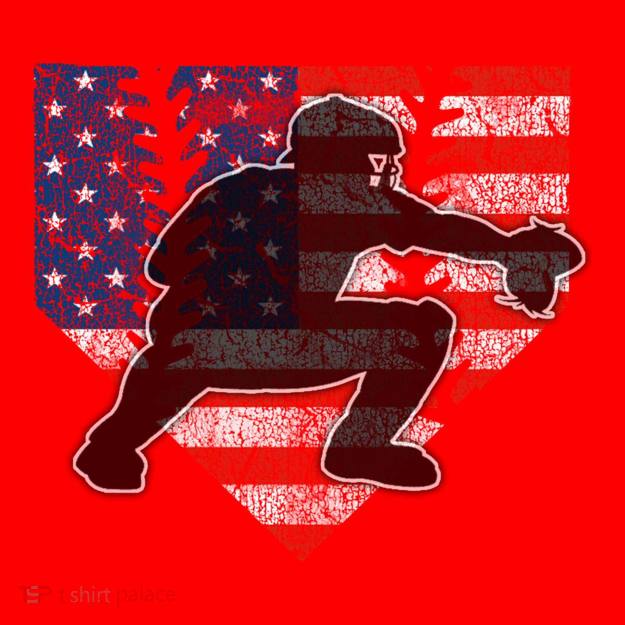 Baseball Catcher American Flag Home Plate Funny Gift Santa Hat
