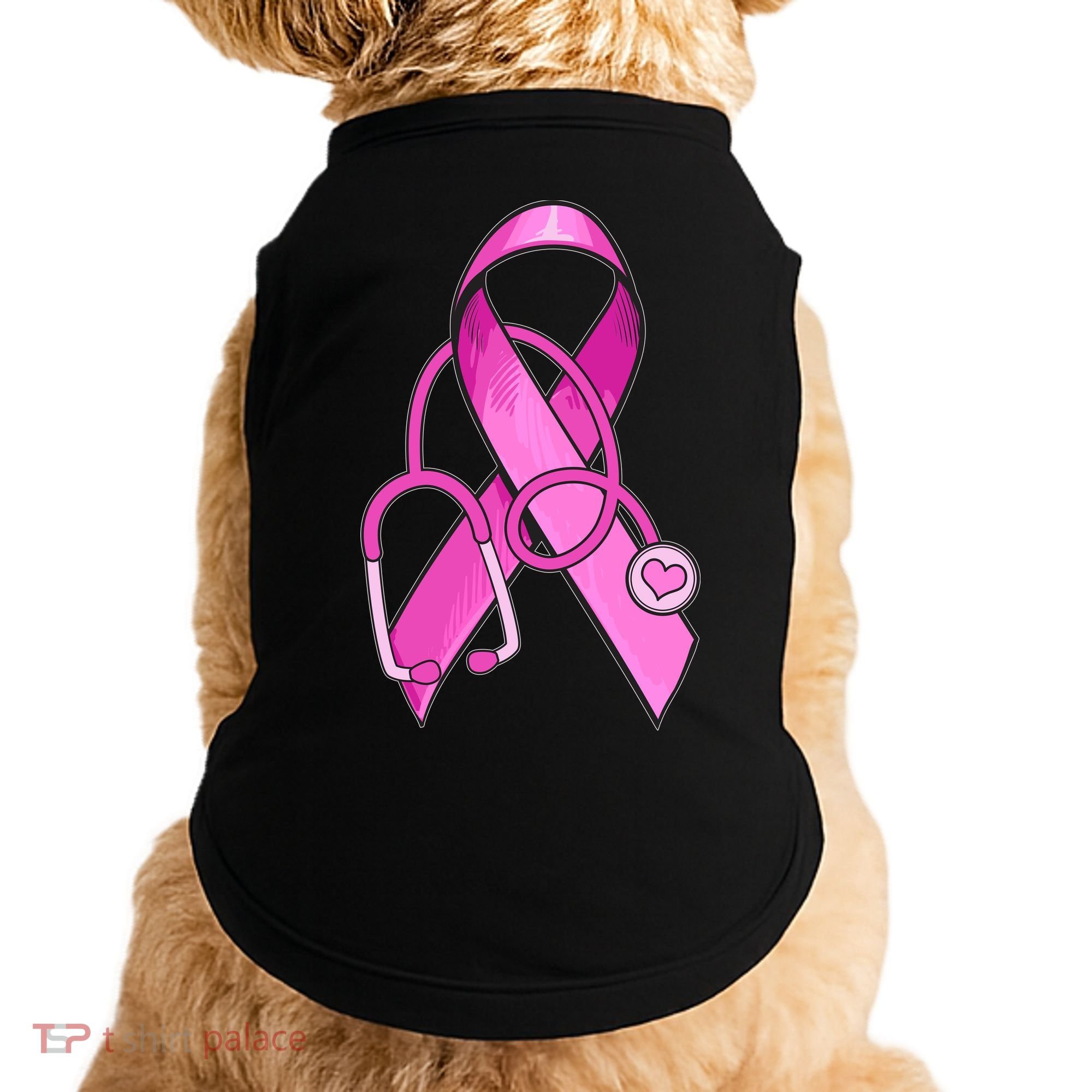 Breast Cancer Awareness Pink Ribbon Stethoscope Doggie Tank