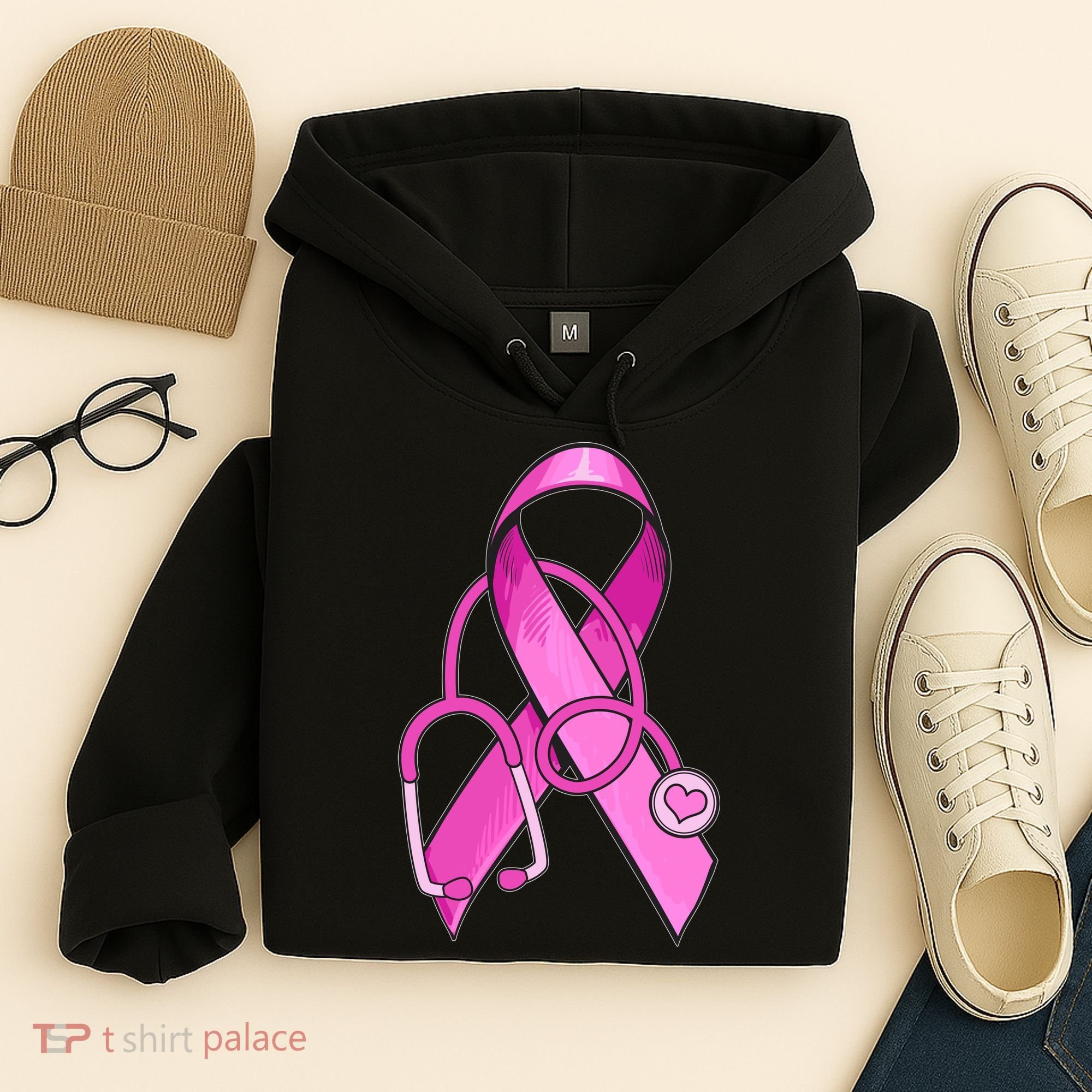Breast Cancer Awareness Pink Ribbon Stethoscope Hoodie