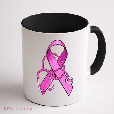 Breast Cancer Awareness Pink Ribbon Stethoscope Coffee Mug back