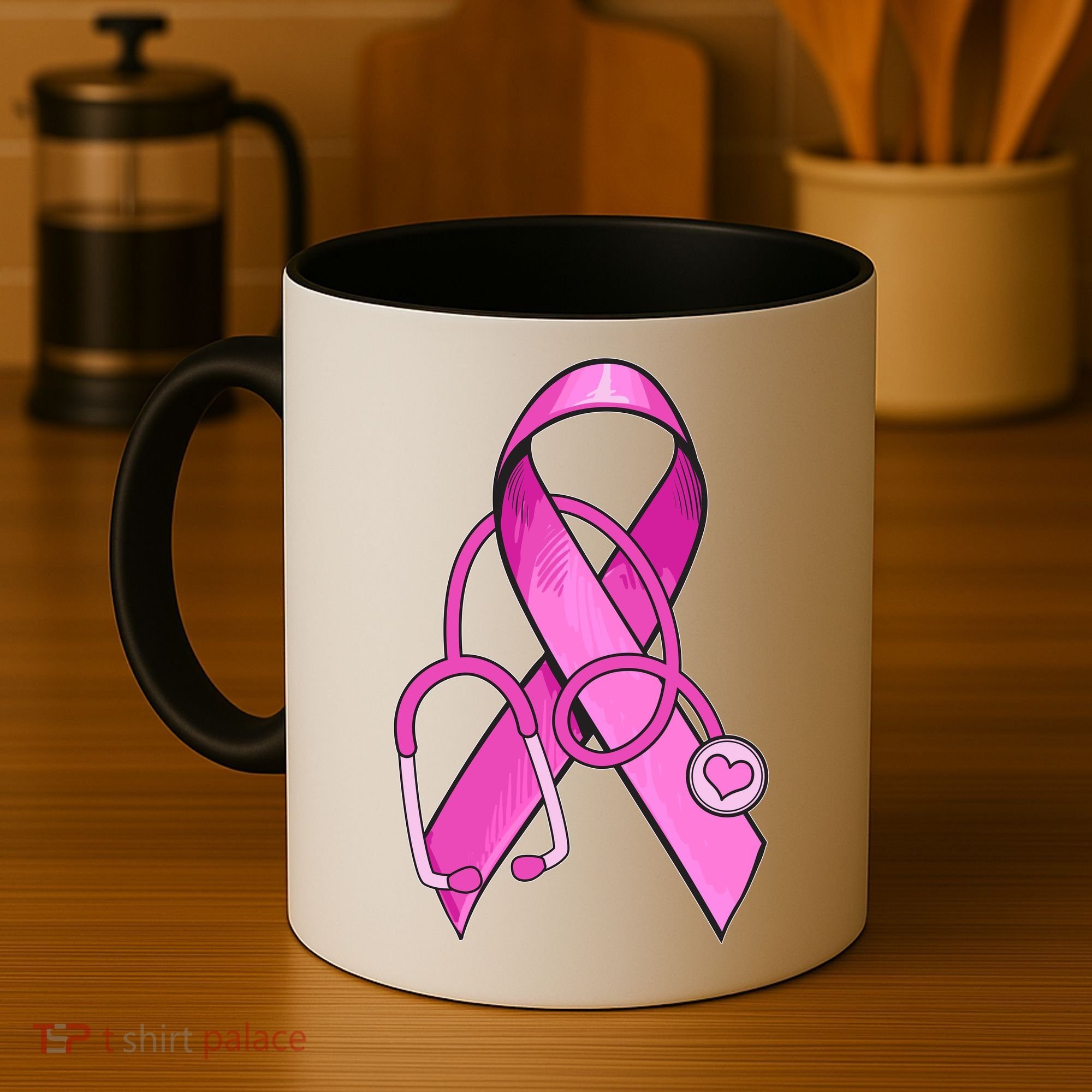 Breast Cancer Awareness Pink Ribbon Stethoscope Coffee Mug