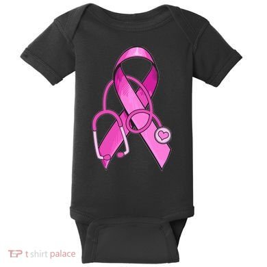 Breast Cancer Awareness Pink Ribbon Stethoscope Baby Bodysuit