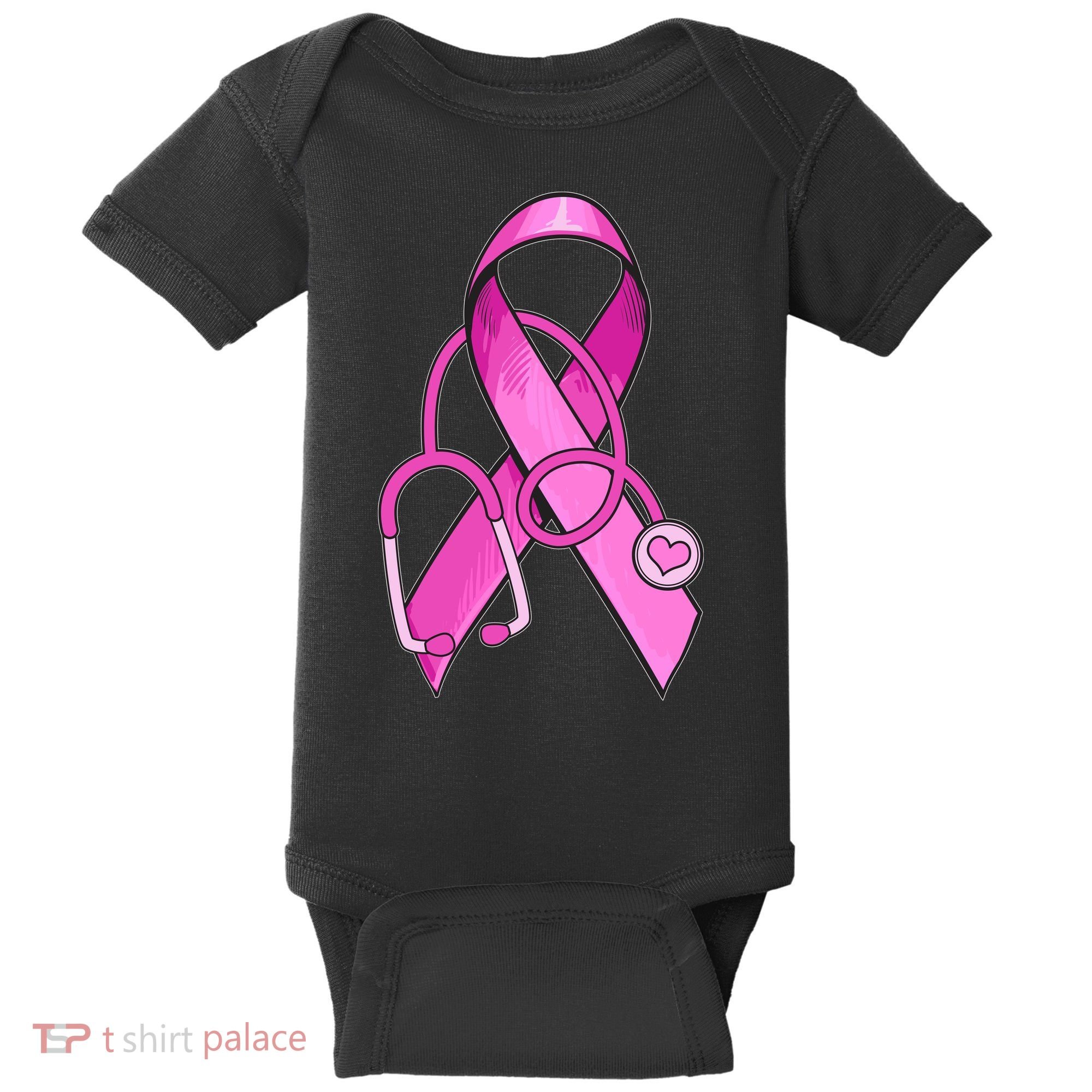 Breast Cancer Awareness Pink Ribbon Stethoscope Baby Bodysuit