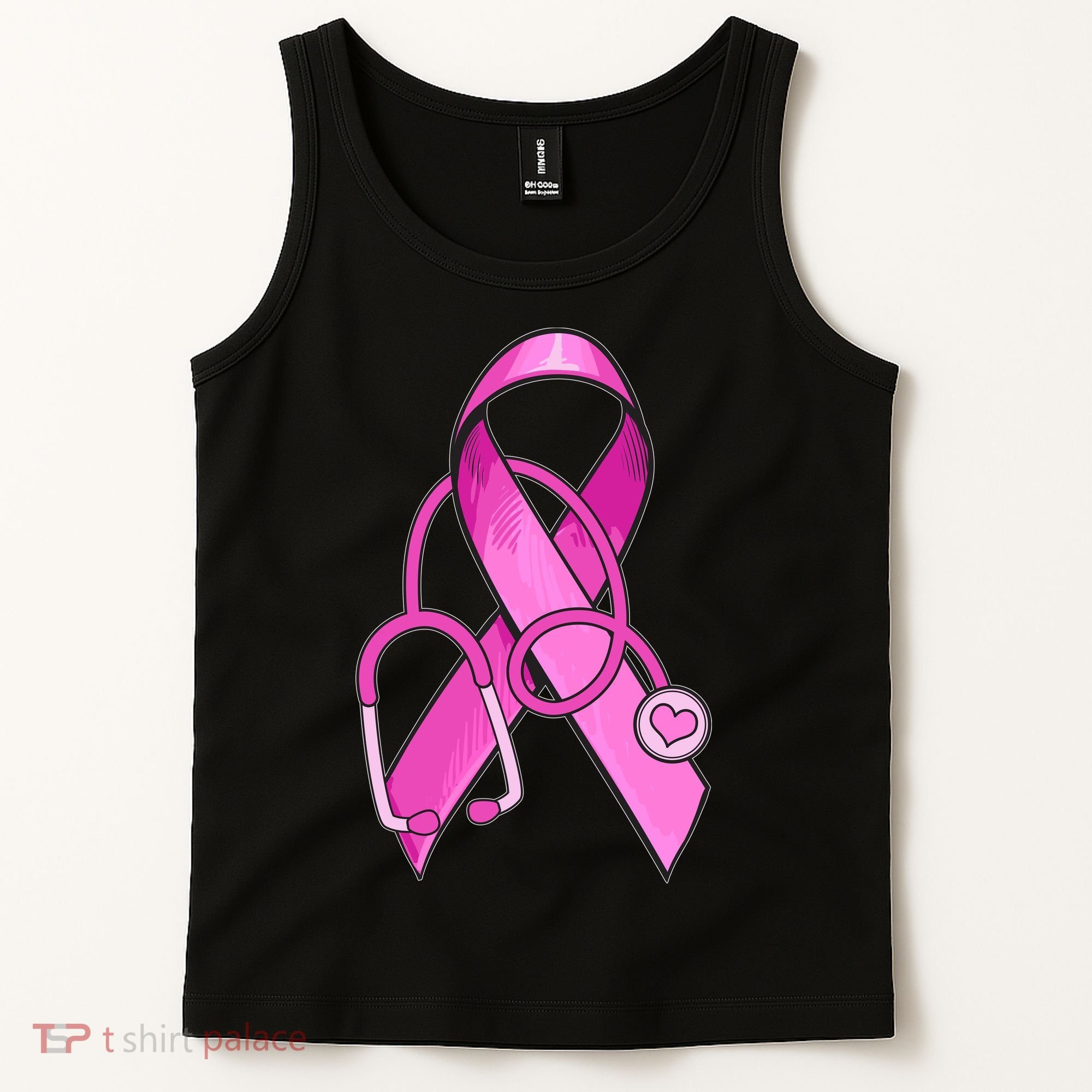 Breast Cancer Awareness Pink Ribbon Stethoscope Tank Top