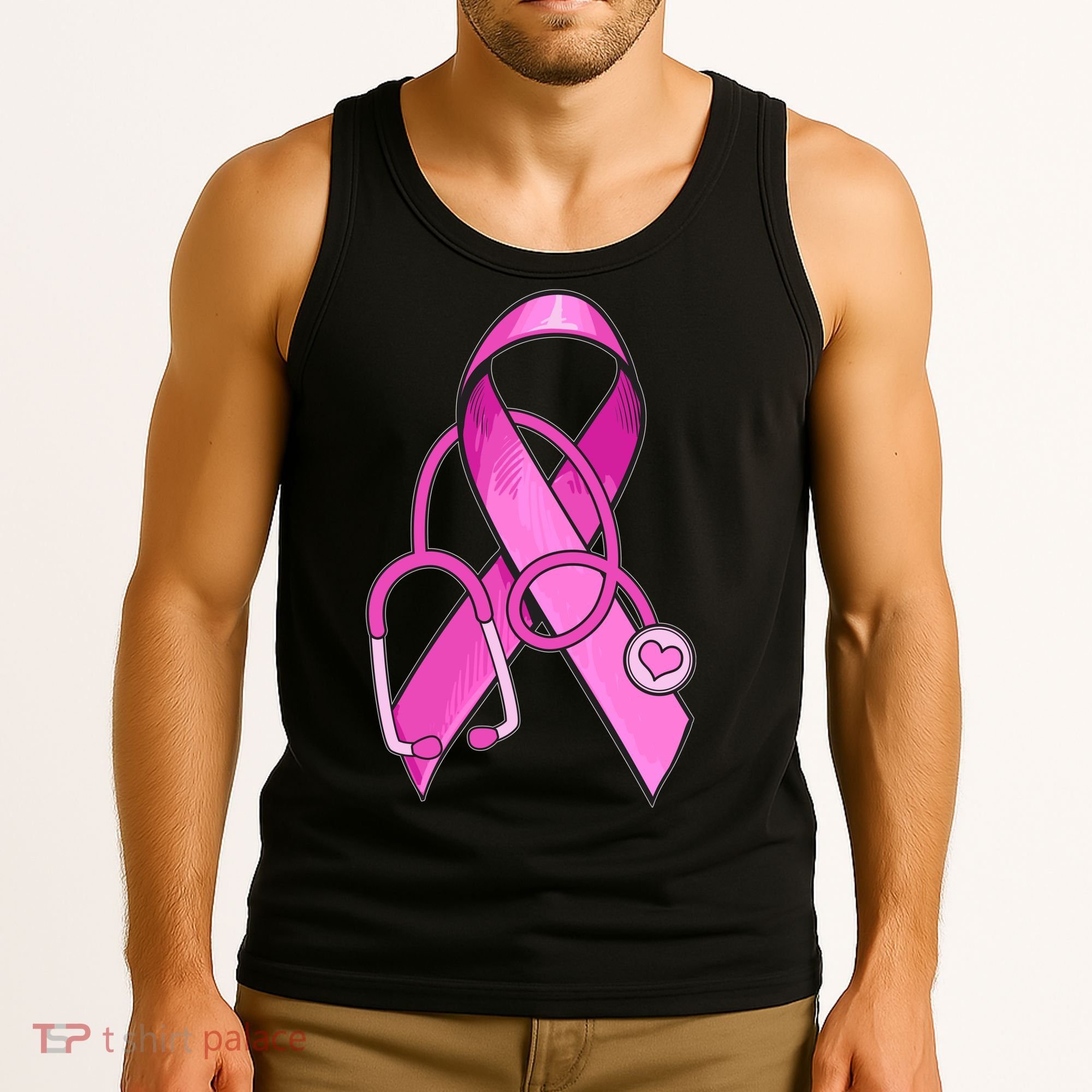 Breast Cancer Awareness Pink Ribbon Stethoscope Tank Top