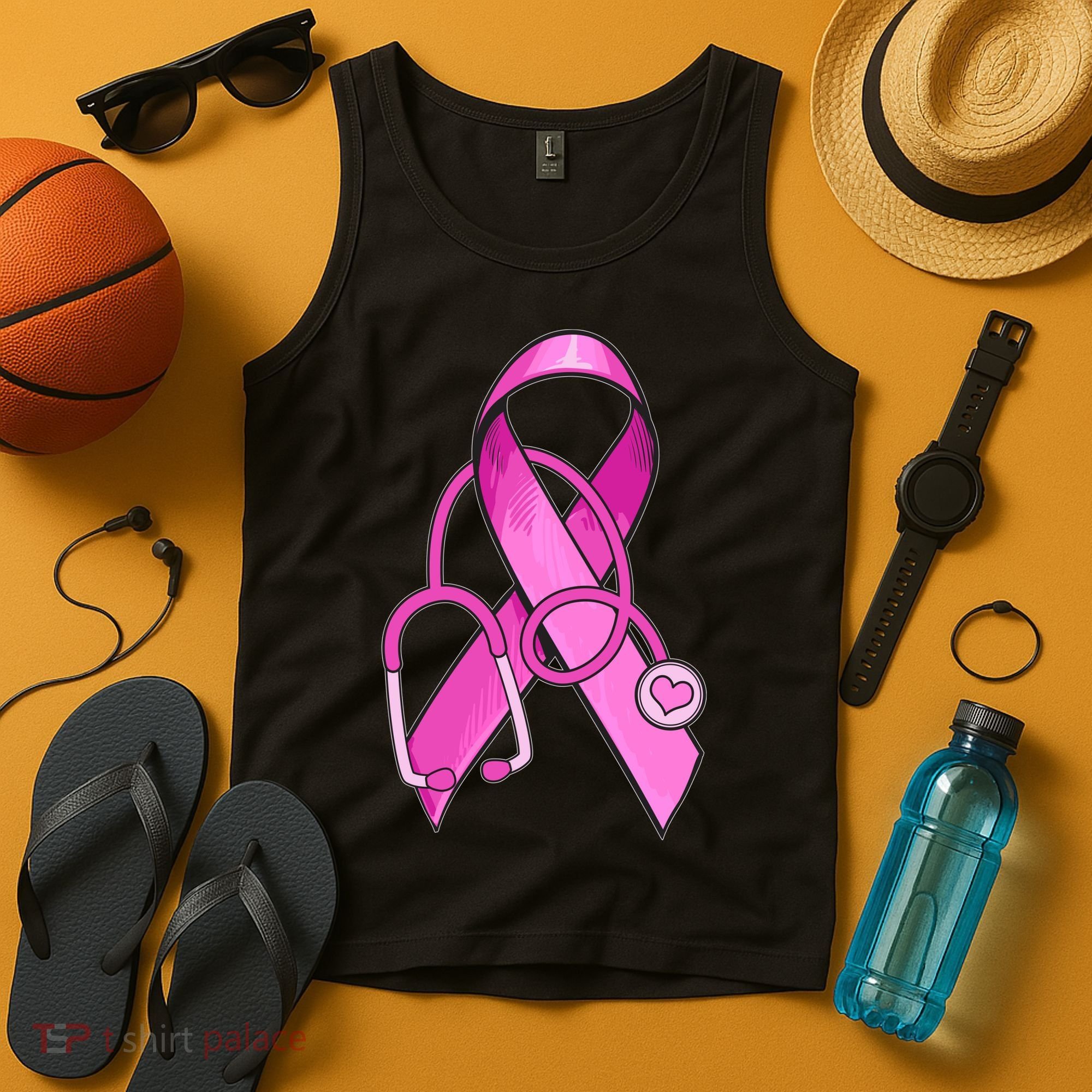 Breast Cancer Awareness Pink Ribbon Stethoscope Tank Top