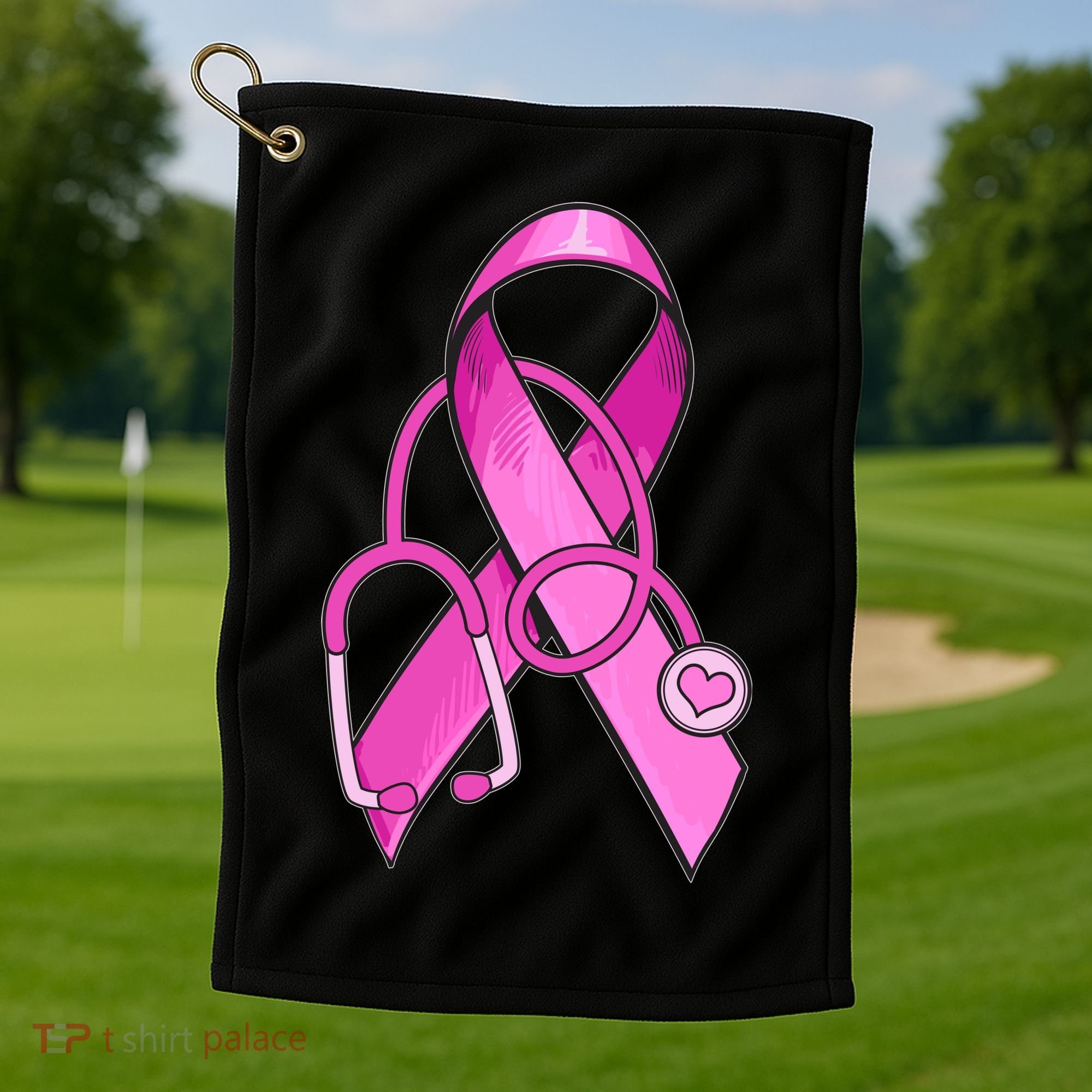 Breast Cancer Awareness Pink Ribbon Stethoscope Golf Towel