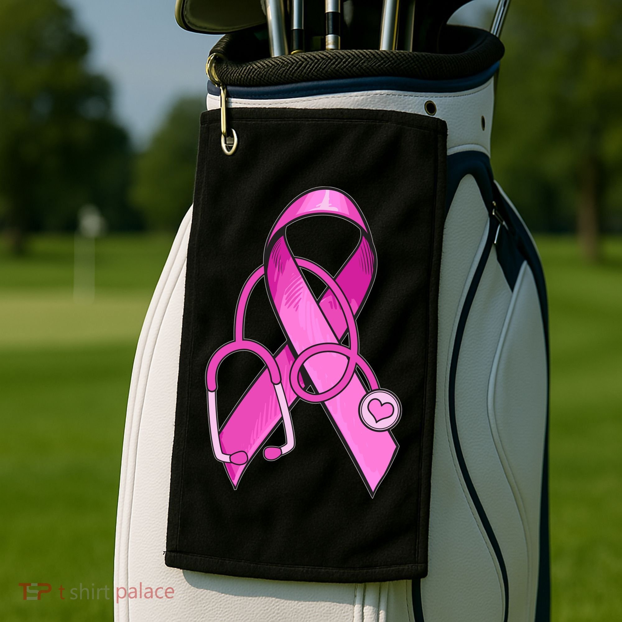 Breast Cancer Awareness Pink Ribbon Stethoscope Golf Towel