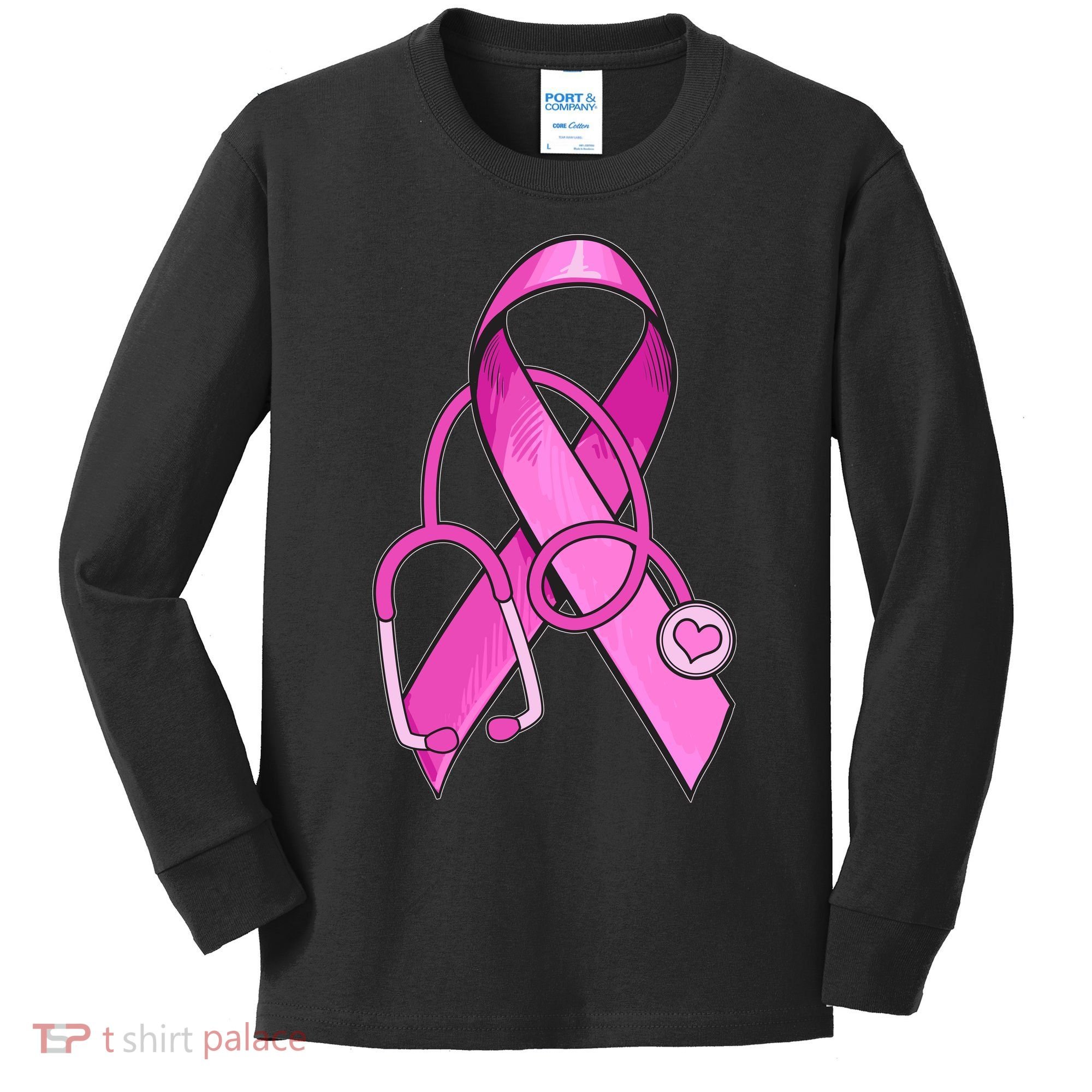 Breast Cancer Awareness Pink Ribbon Stethoscope Kids Long Sleeve Shirt