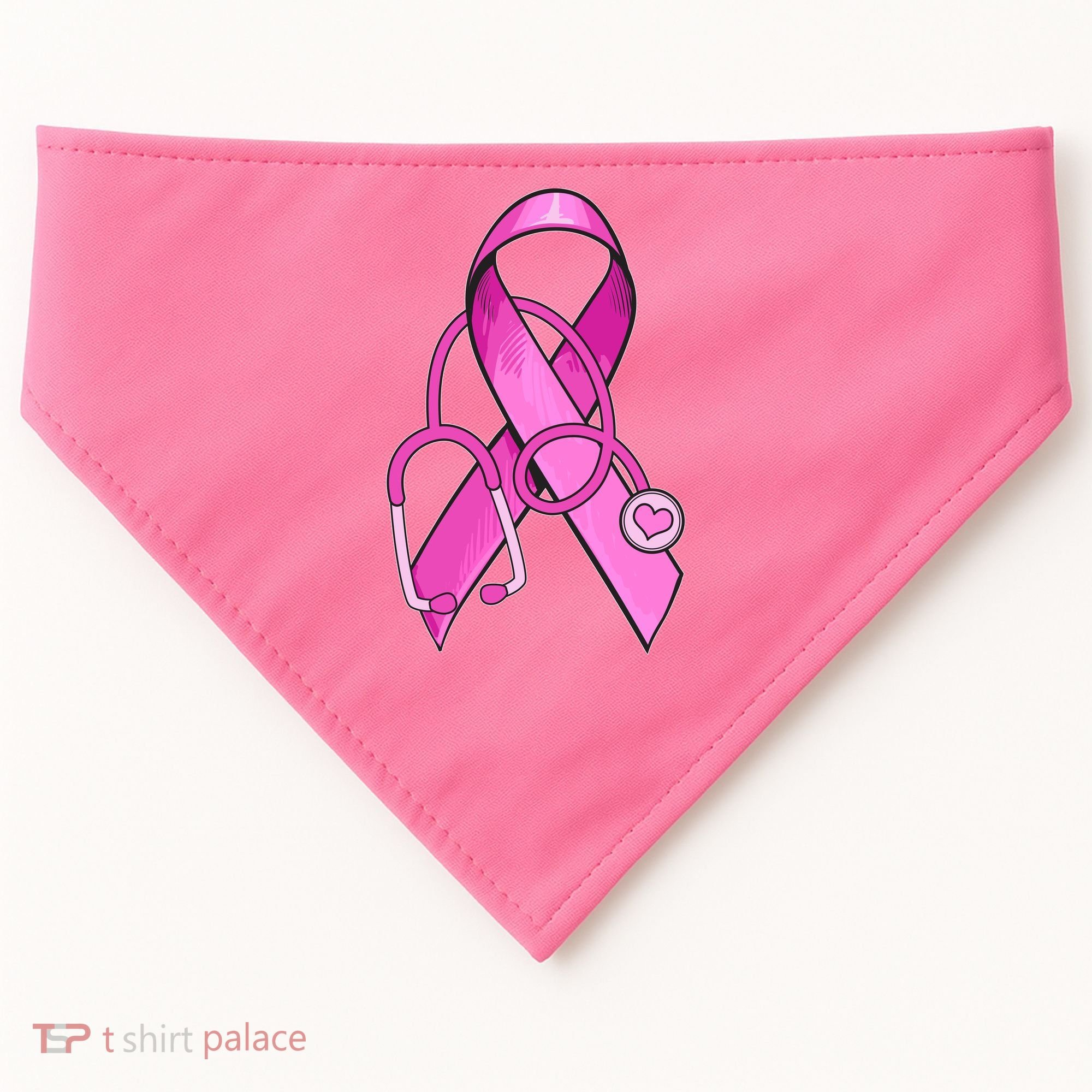 Breast Cancer Awareness Pink Ribbon Stethoscope USA-Made Doggie Bandana