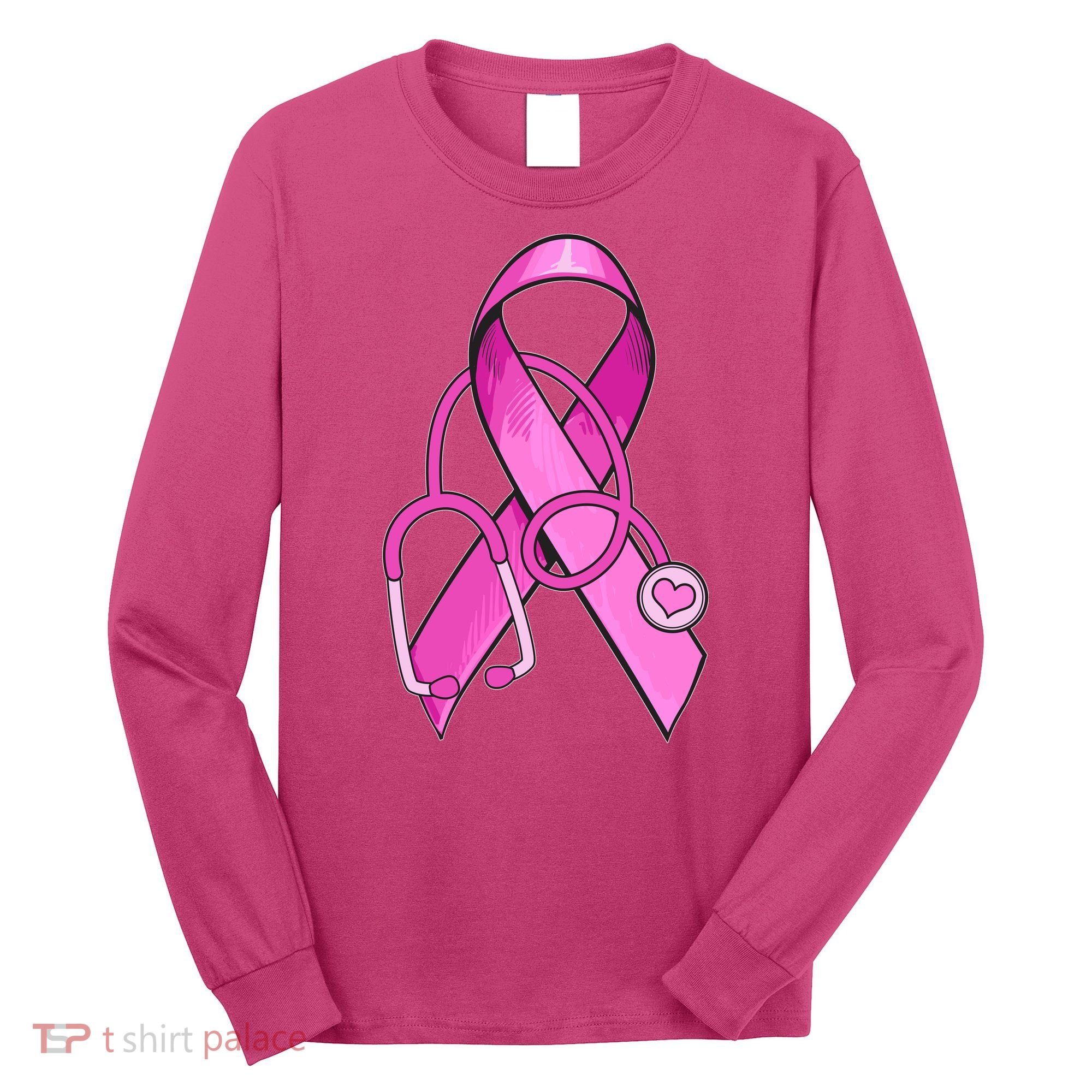 Breast Cancer Awareness Pink Ribbon Stethoscope Long Sleeve Shirt