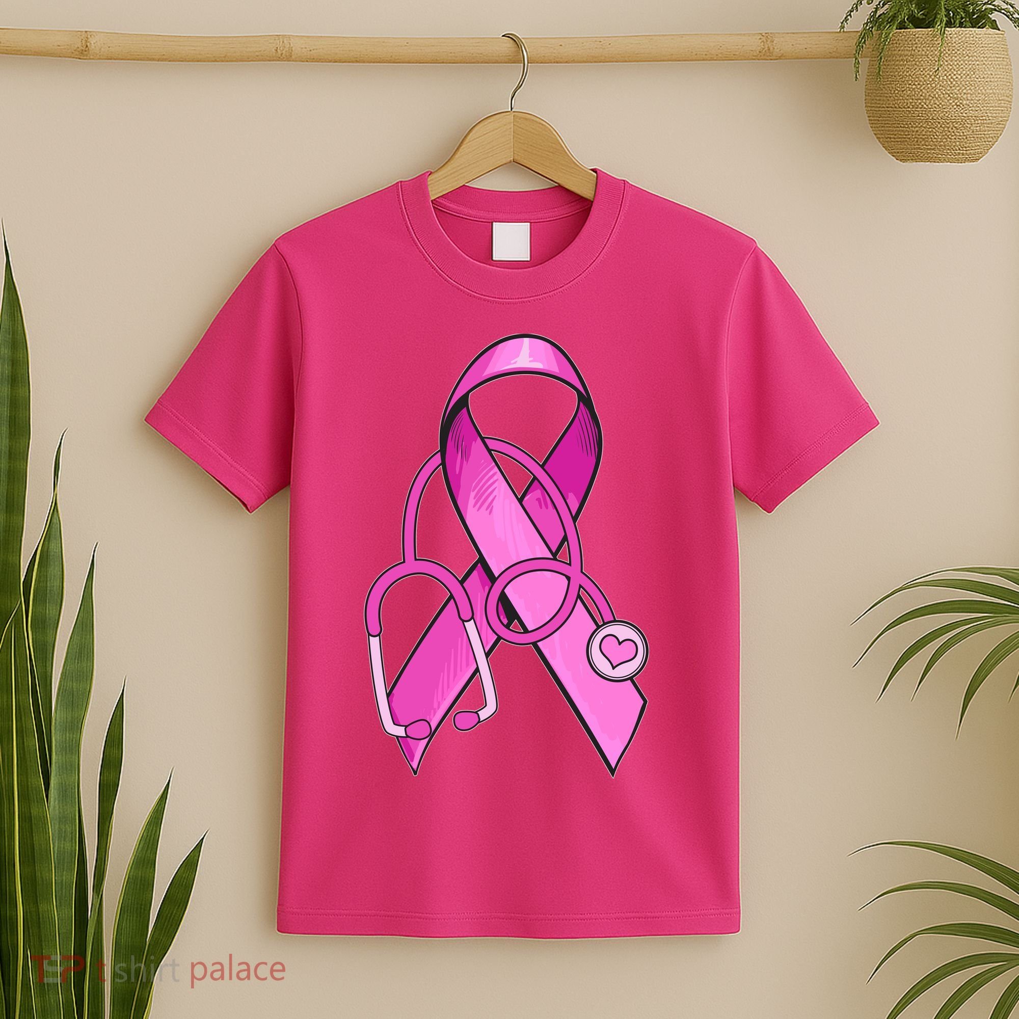 Breast Cancer Awareness Pink Ribbon Stethoscope T-Shirt