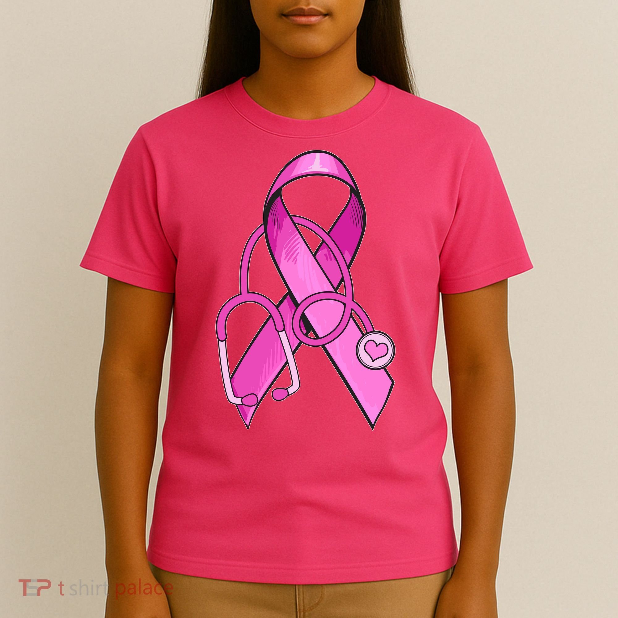 Breast Cancer Awareness Pink Ribbon Stethoscope T-Shirt