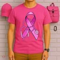 Breast Cancer Awareness Pink Ribbon Stethoscope T-Shirt thumb 6
