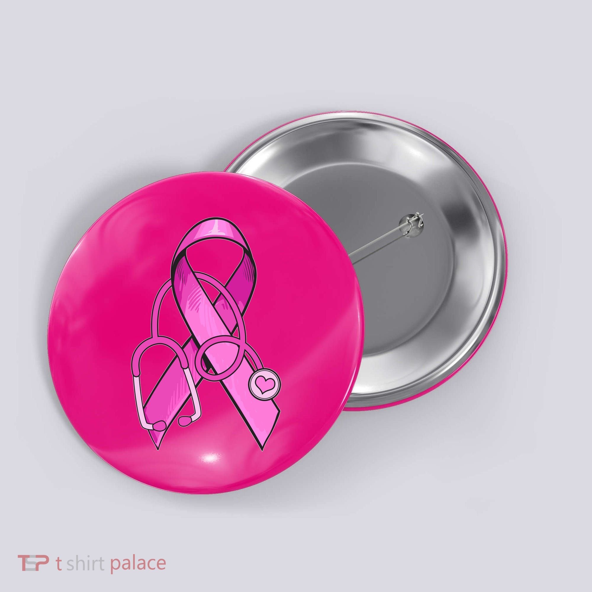 Breast Cancer Awareness Pink Ribbon Stethoscope Button