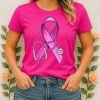 Breast Cancer Awareness Pink Ribbon Stethoscope Women's T-Shirt thumb 2