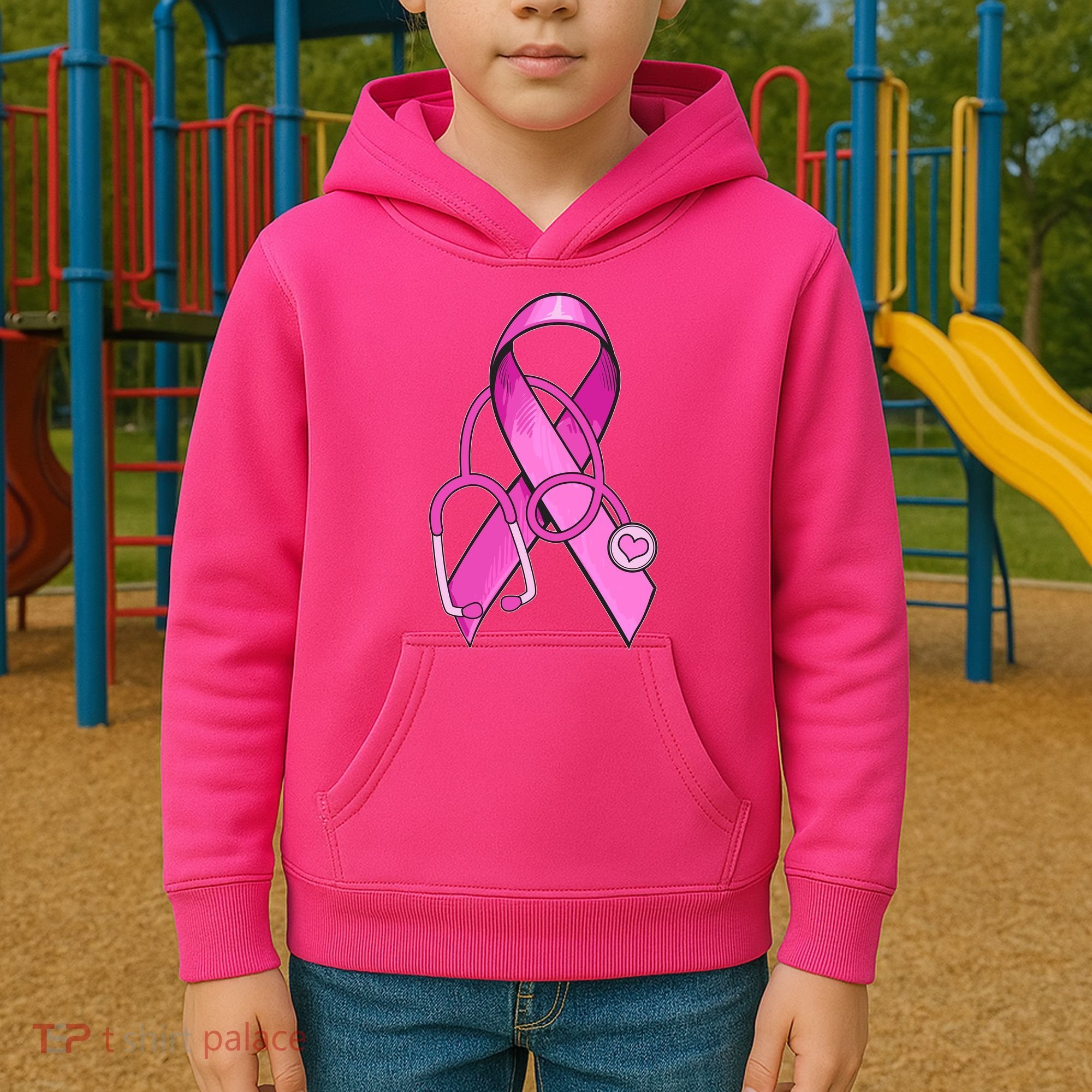 Breast Cancer Awareness Pink Ribbon Stethoscope Kids Hoodie
