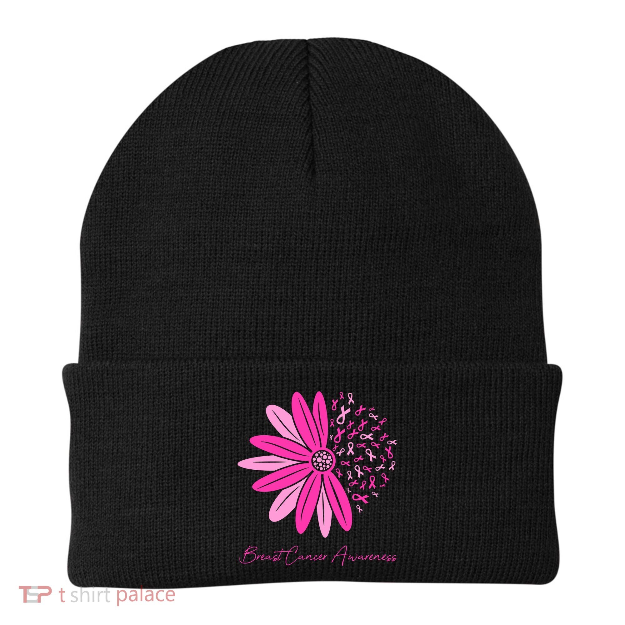 Breast Cancer Awareness Sunflower Ribbon Beanie