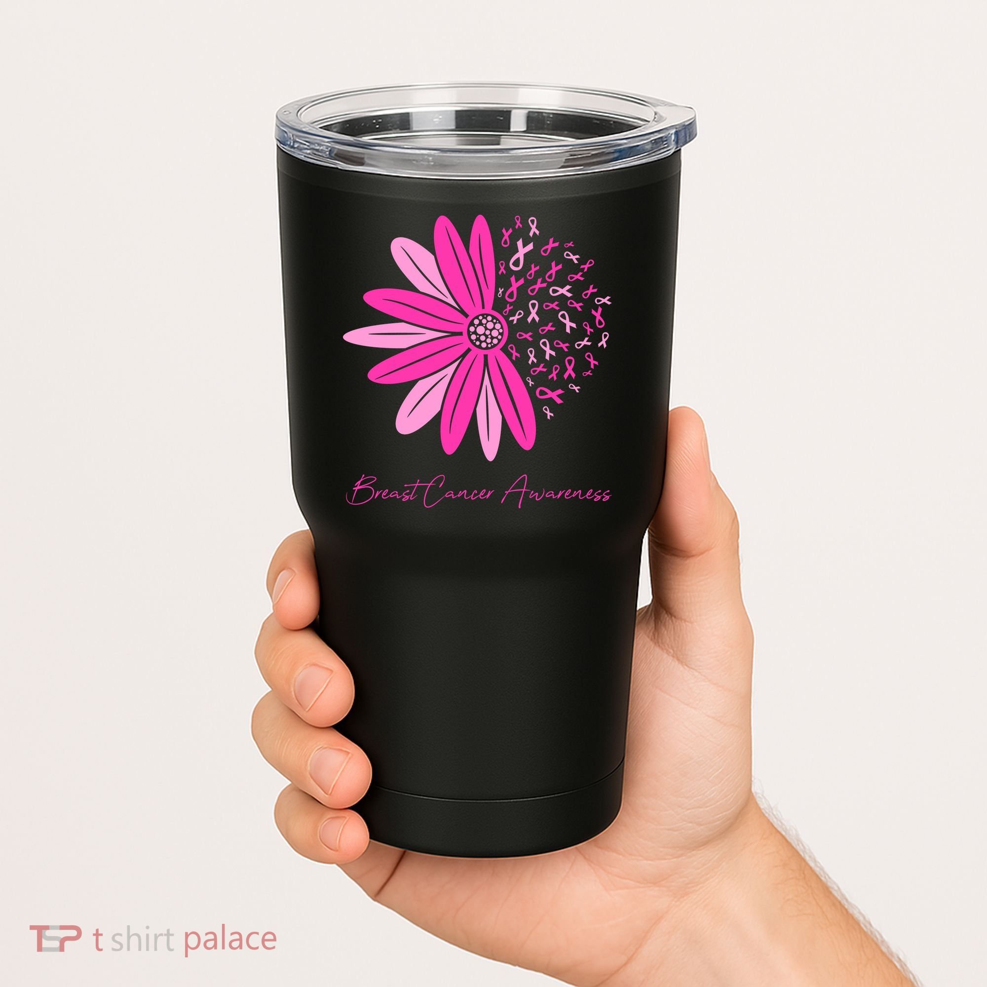 Breast Cancer Awareness Sunflower Ribbon Tumbler