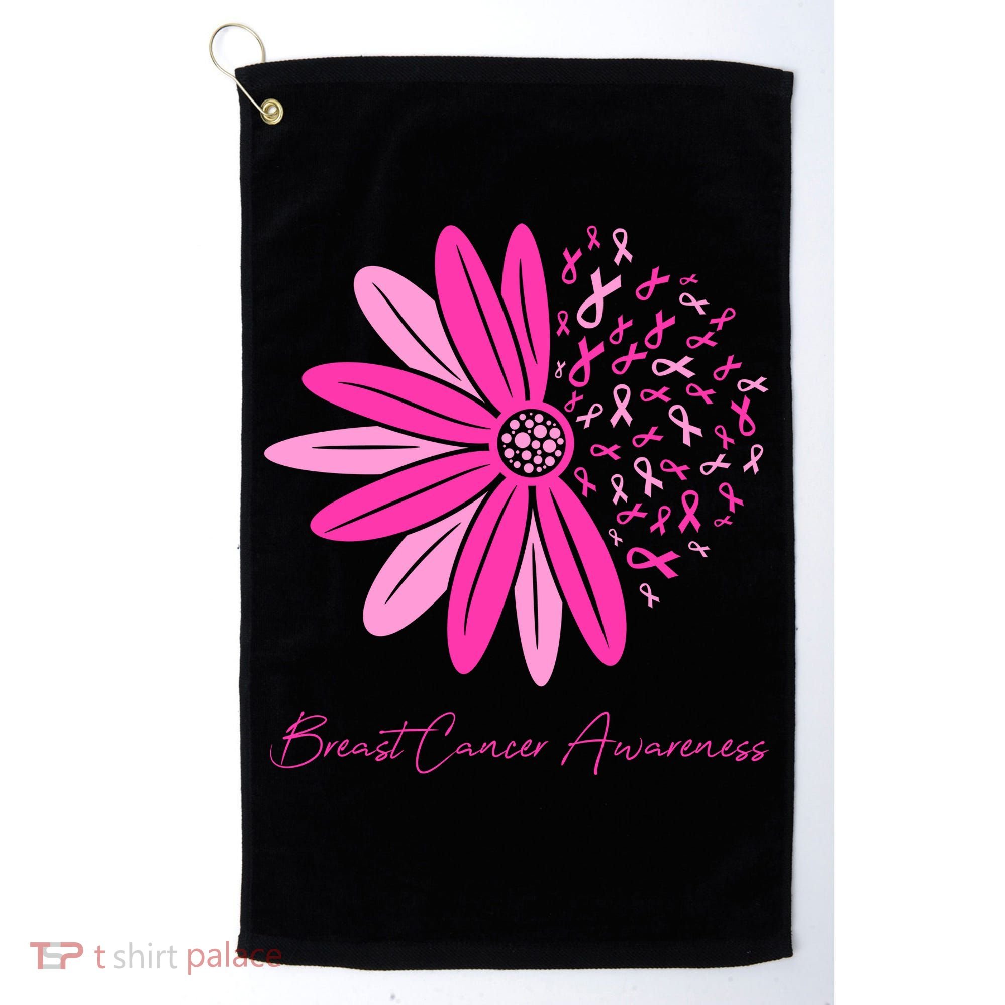 Breast Cancer Awareness Sunflower Ribbon Golf Towel