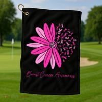 Breast Cancer Awareness Sunflower Ribbon Golf Towel thumb 1