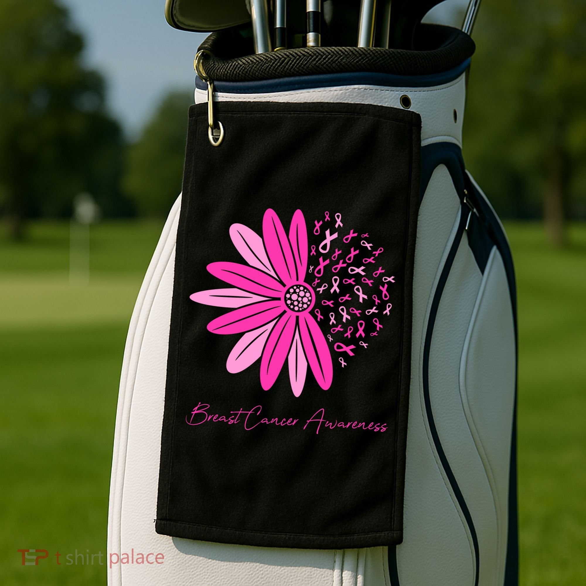 Breast Cancer Awareness Sunflower Ribbon Golf Towel