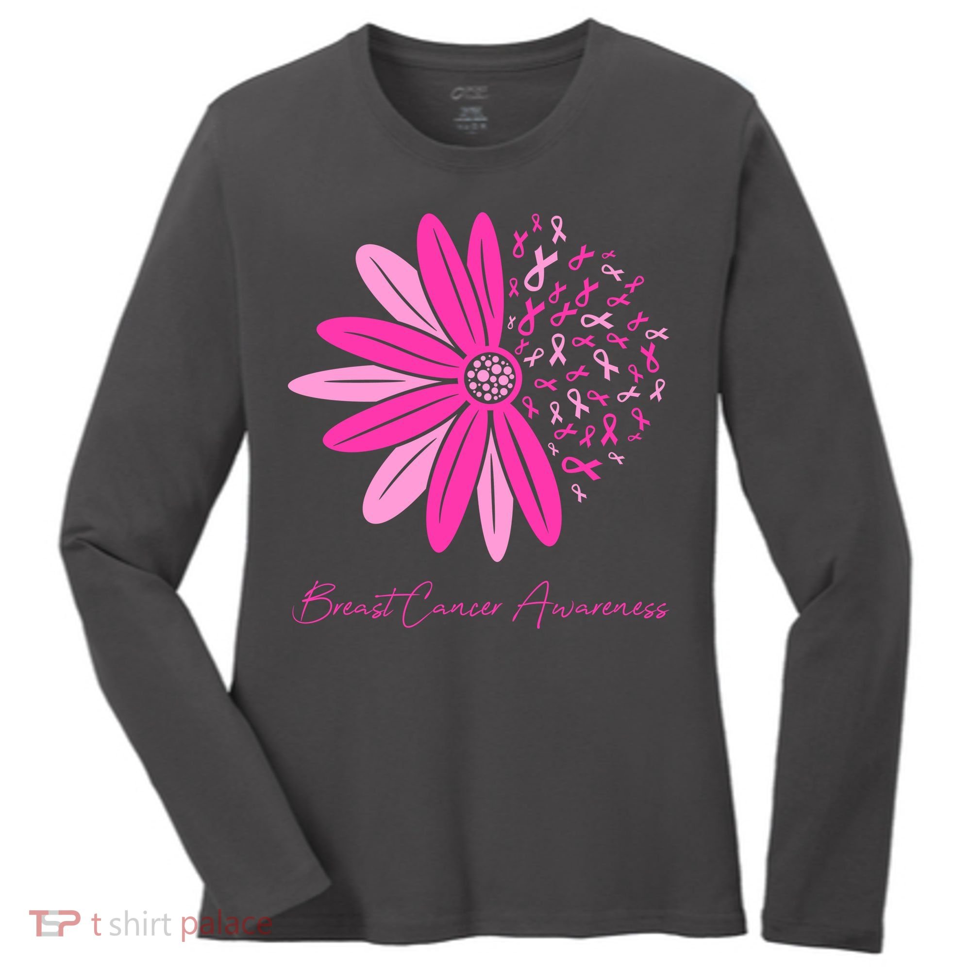 Breast Cancer Awareness Sunflower Ribbon Women's Long Sleeve Shirt