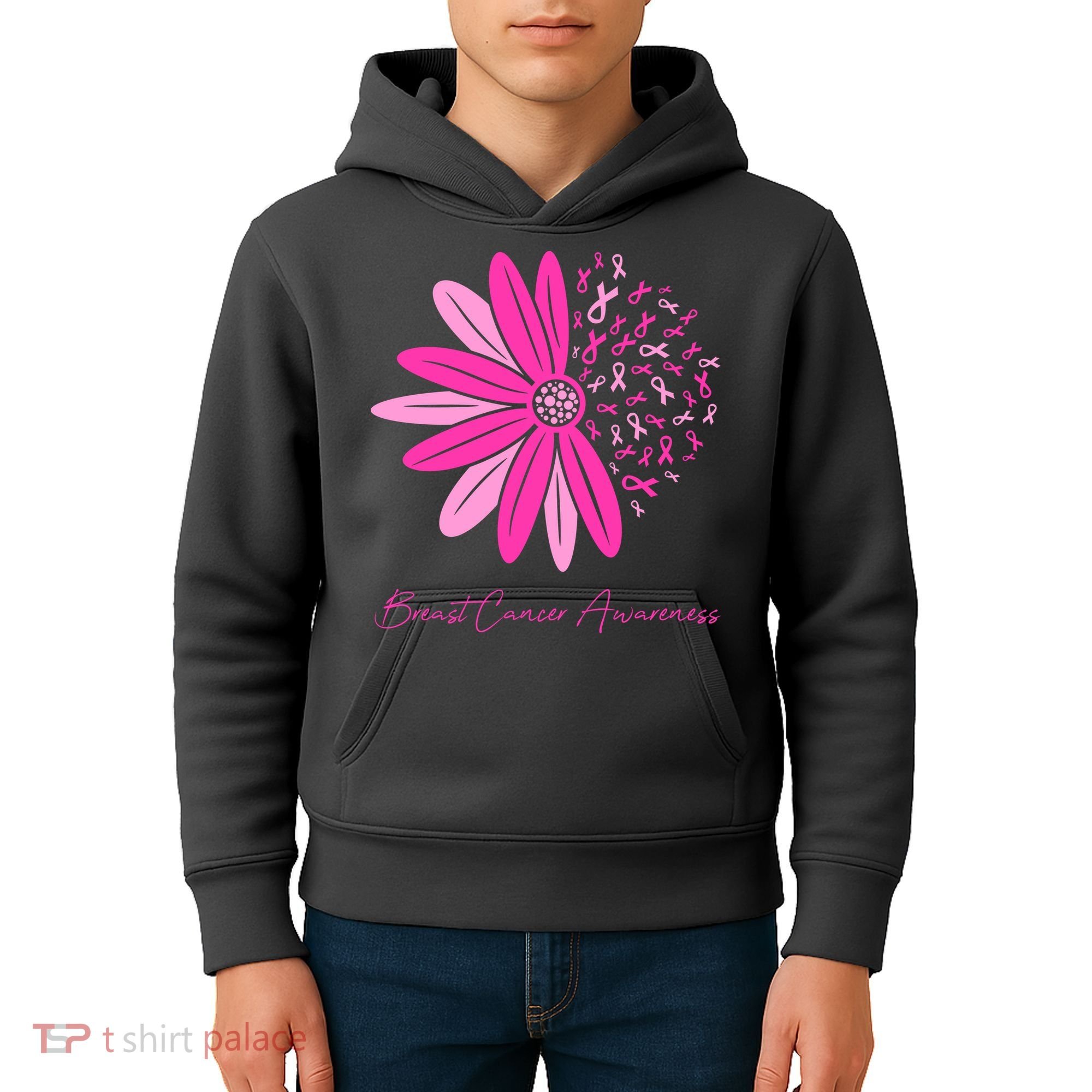 Breast Cancer Awareness Sunflower Ribbon Kids Hoodie