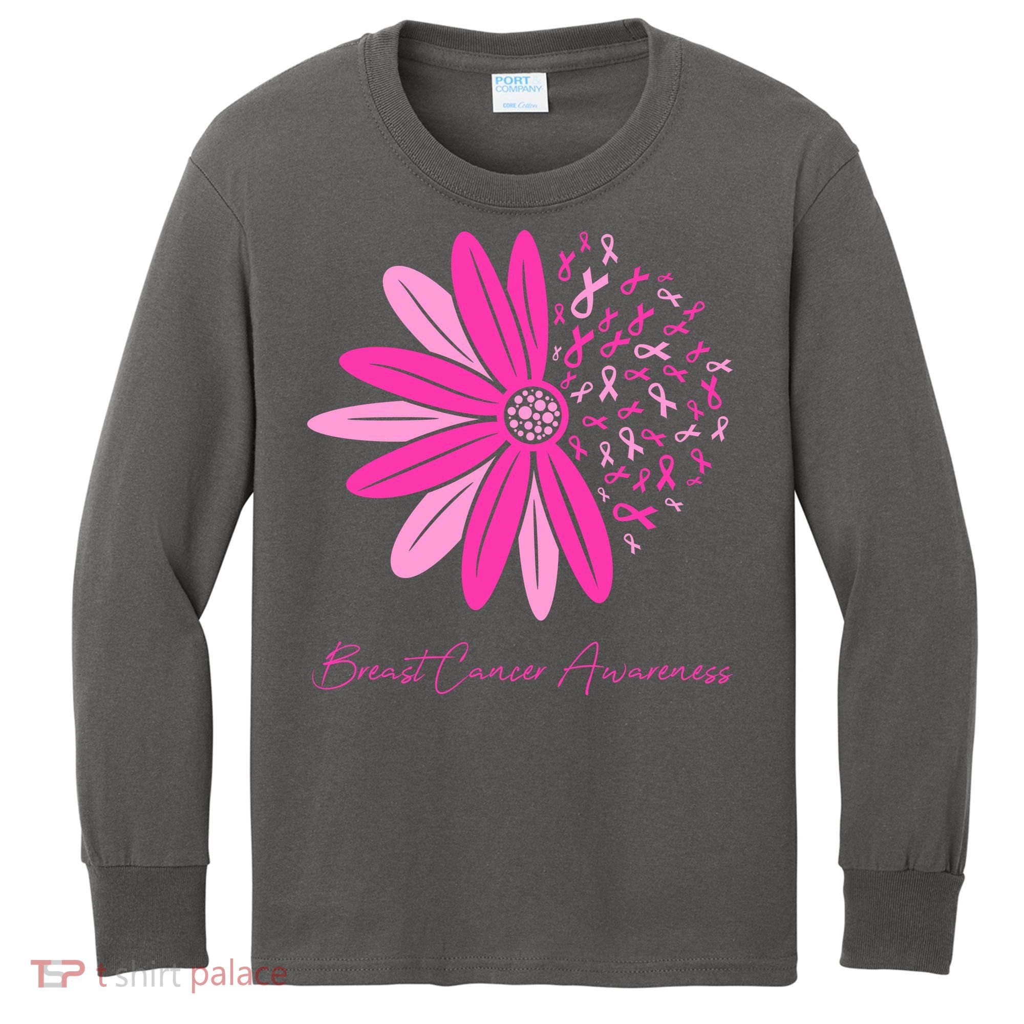 Breast Cancer Awareness Sunflower Ribbon Kids Long Sleeve Shirt