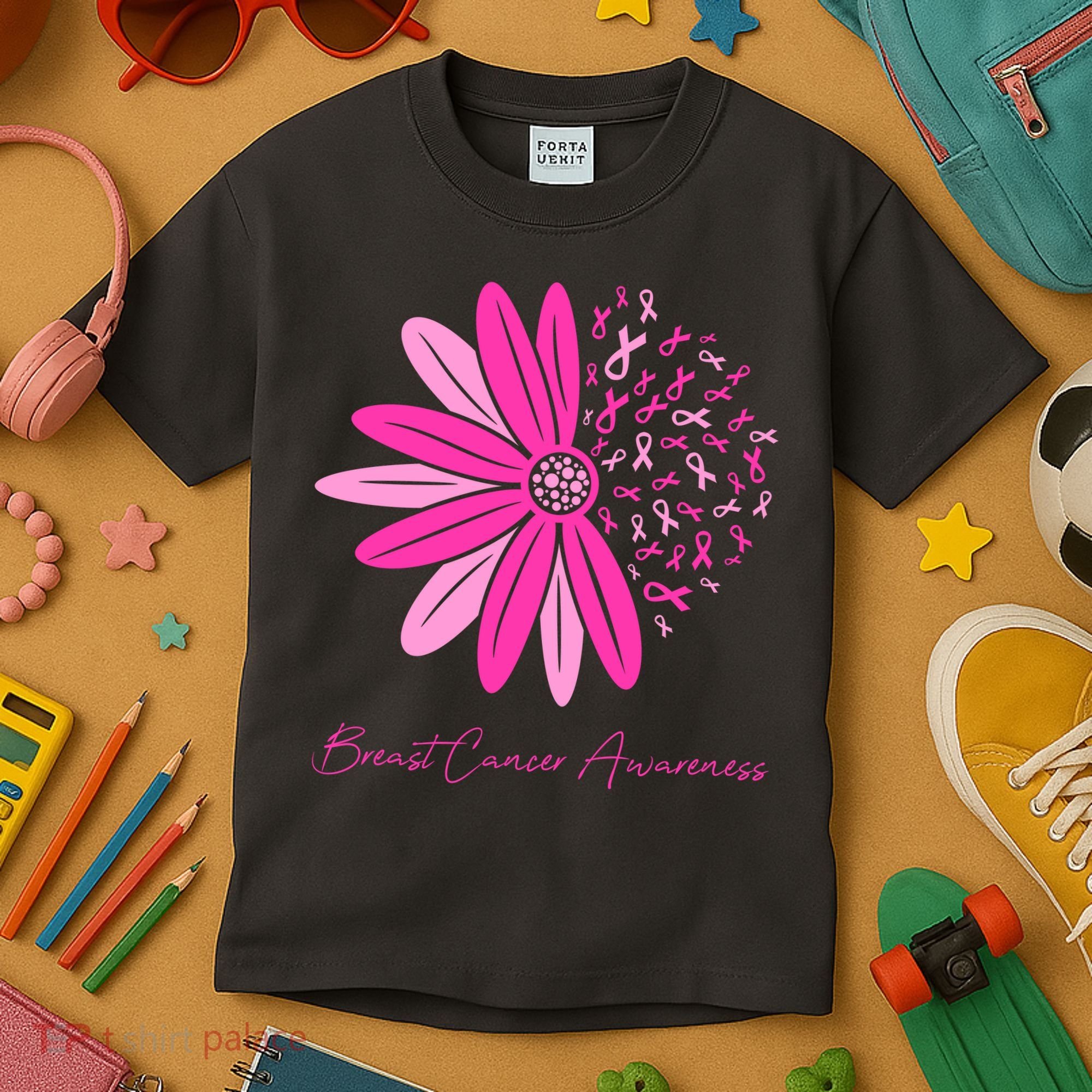 Breast Cancer Awareness Sunflower Ribbon Kids T-Shirt