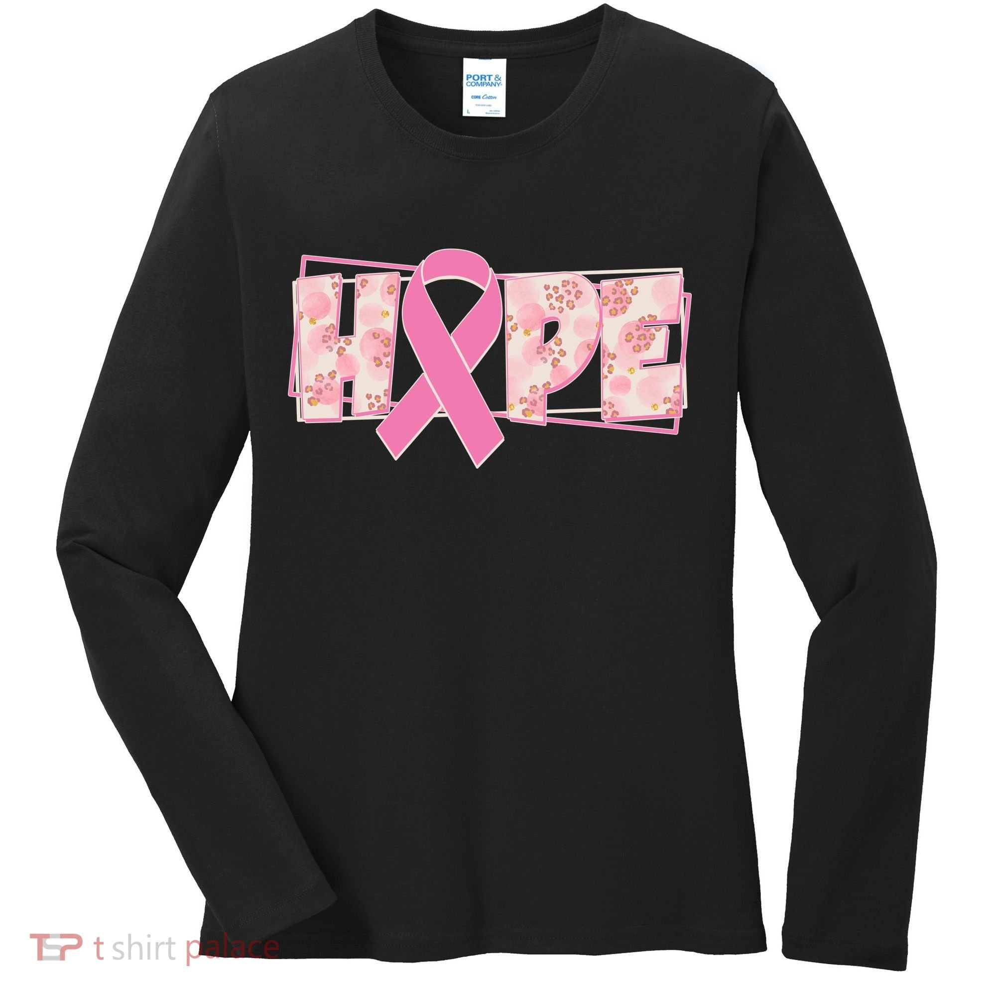 Breast Cancer Awareness Hope Leopard Print Women's Long Sleeve Shirt