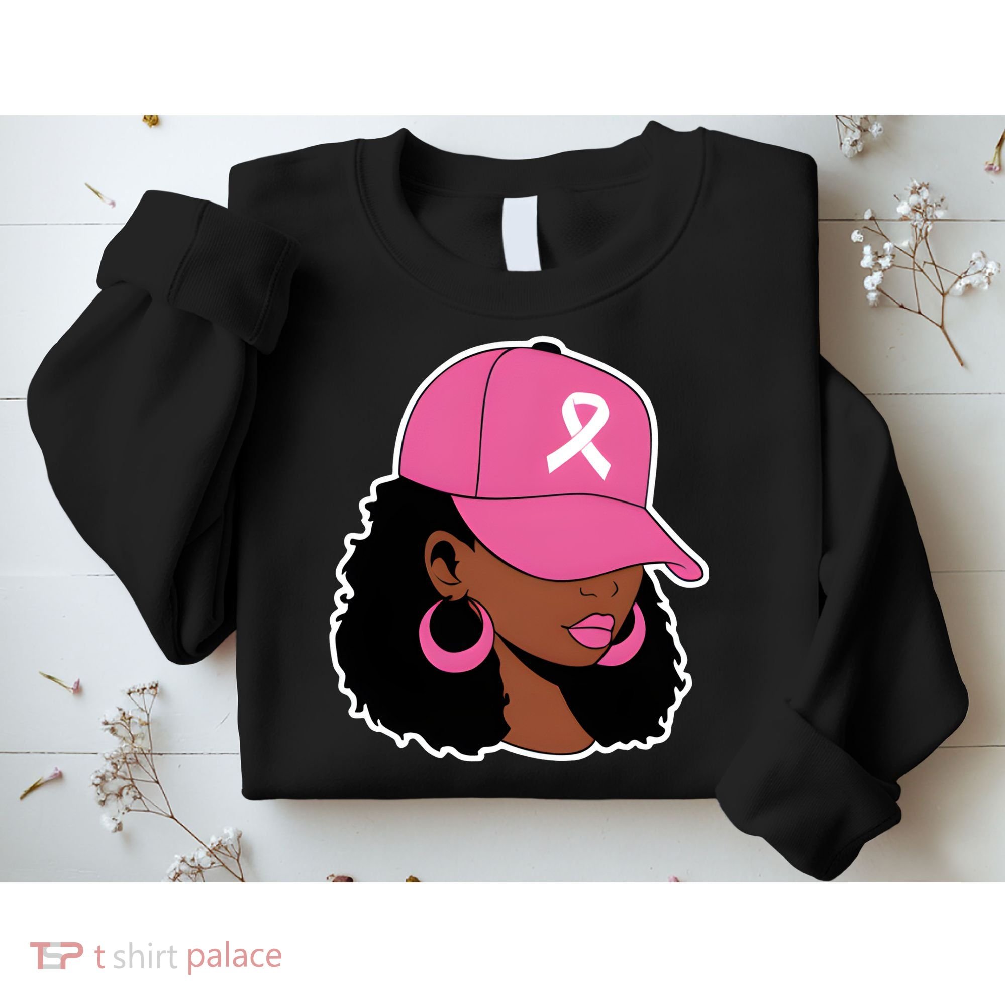 Breast Cancer Awareness Black Woman Pink Ribbon Sweatshirt